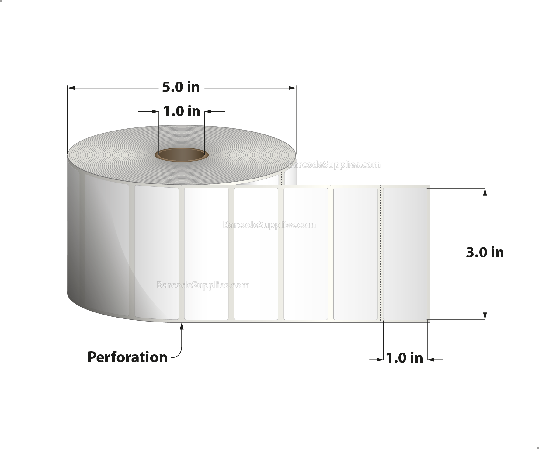 3 x 1 Direct Thermal White Labels With Rubber Adhesive - Perforated - 2340 Labels Per Roll - Carton Of 12 Rolls - 28080 Labels Total - MPN: RDT5-300100-1P