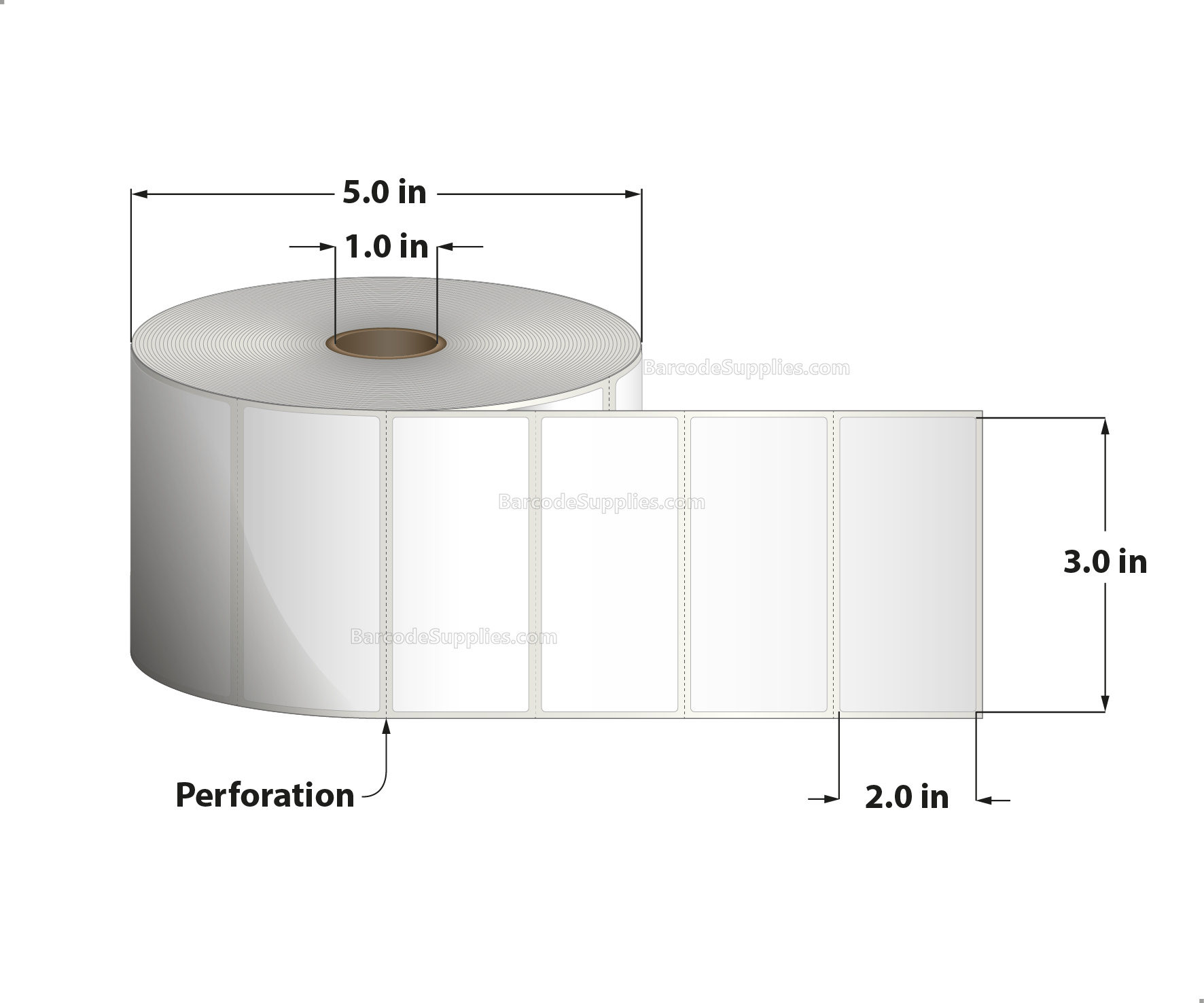3 x 2 Thermal Transfer White Labels With Permanent Acrylic Adhesive - Perforated - 1240 Labels Per Roll - Carton Of 4 Rolls - 4960 Labels Total - MPN: TH32-15PTT