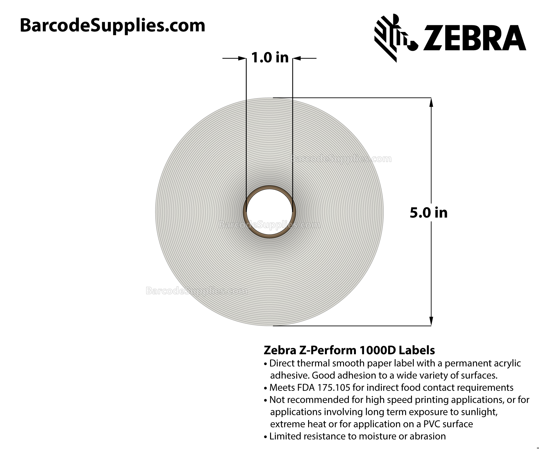 3 x 2 Direct Thermal White Z-Perform 1000D Labels With Permanent Adhesive - Perforated - 1240 Labels Per Roll - Carton Of 6 Rolls - 7440 Labels Total - MPN: 10026378