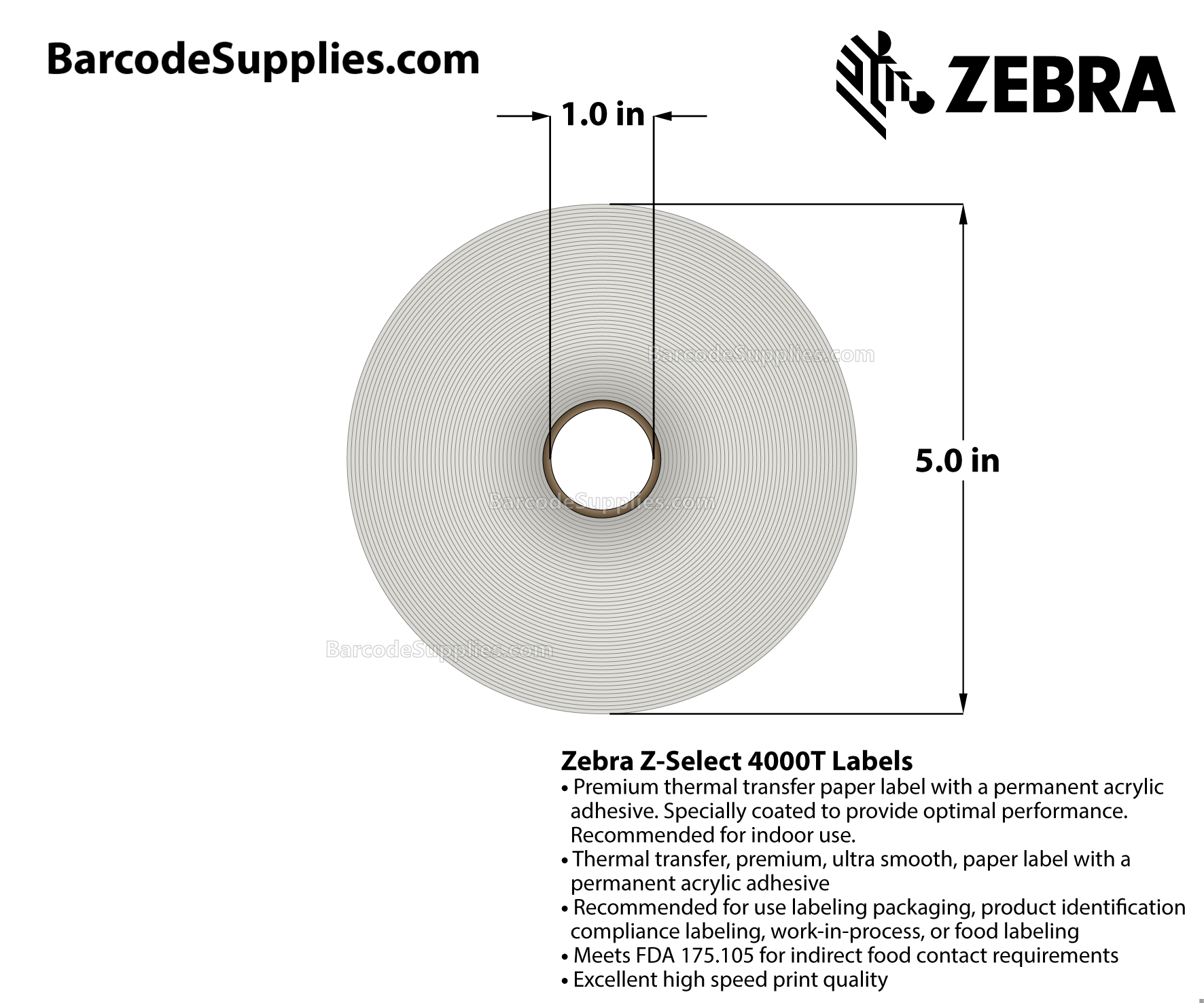 3 x 2 Thermal Transfer White Z-Select 4000T Labels With Permanent Adhesive - Perforated - 1370 Labels Per Roll - Carton Of 6 Rolls - 8220 Labels Total - MPN: 10009529