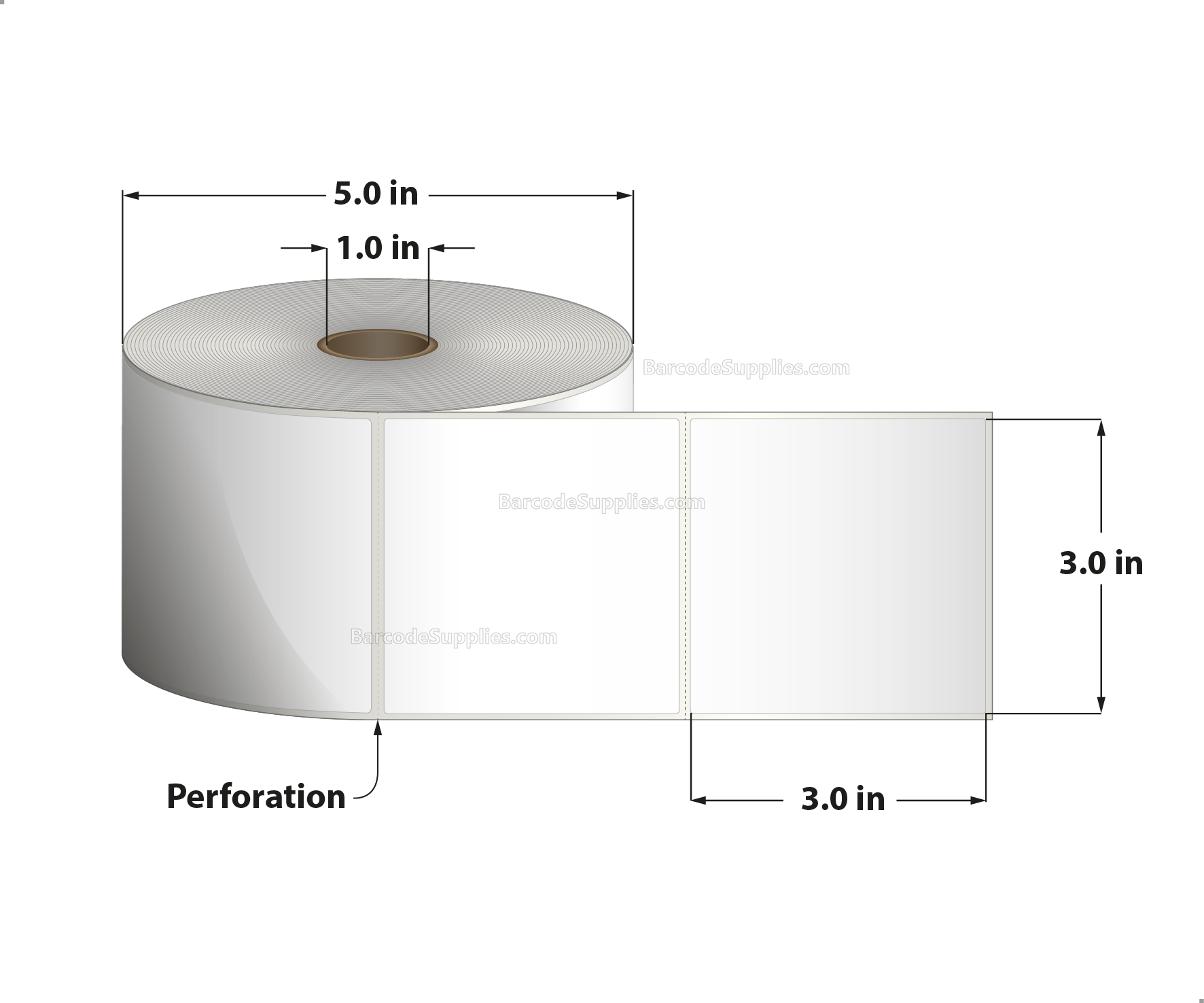 3 x 3 Direct Thermal White Labels With Permanent Acrylic Adhesive - Perforated - 850 Labels Per Roll - Carton Of 4 Rolls - 3400 Labels Total - MPN: DT33-15PDT