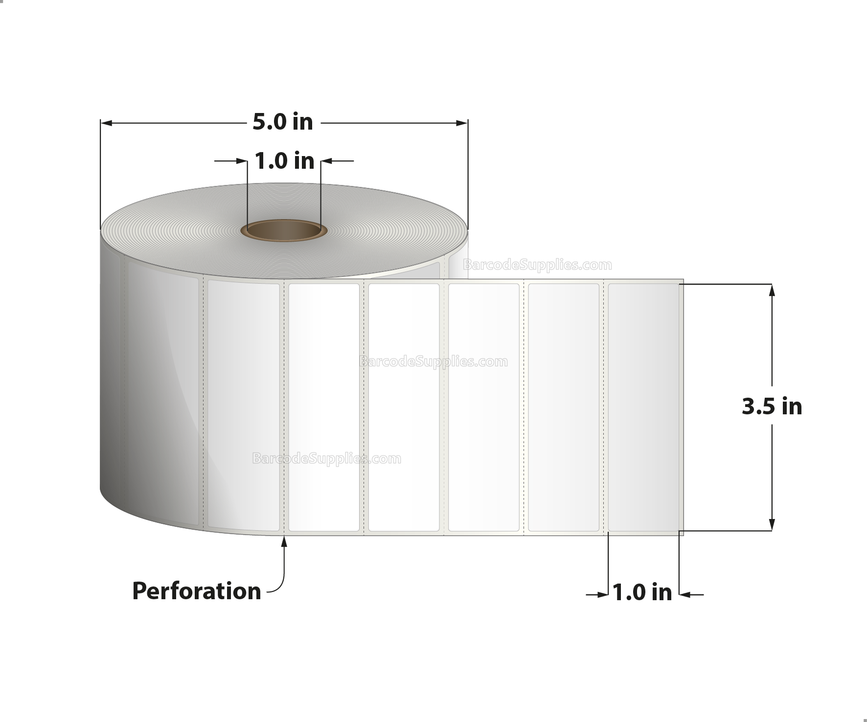 3.5 x 1 Direct Thermal White Labels With Permanent Acrylic Adhesive - Perforated - 2300 Labels Per Roll - Carton Of 4 Rolls - 9200 Labels Total - MPN: DT351-15PDT
