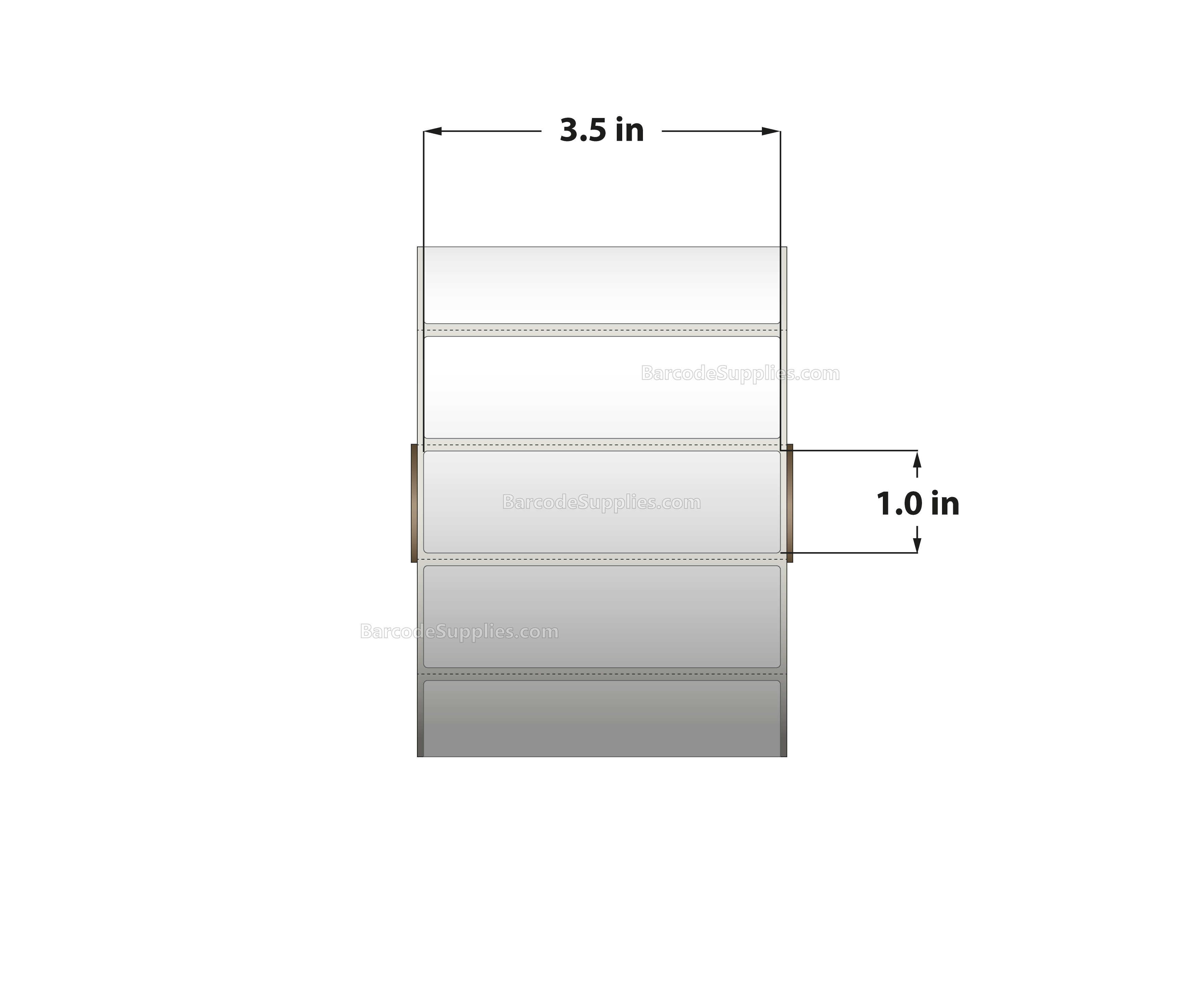 3.5 x 1 Thermal Transfer White Labels With Permanent Adhesive - Perforated - 2500 Labels Per Roll - Carton Of 12 Rolls - 30000 Labels Total - MPN: RT-35-1-2500-1 - BarcodeSource, Inc.