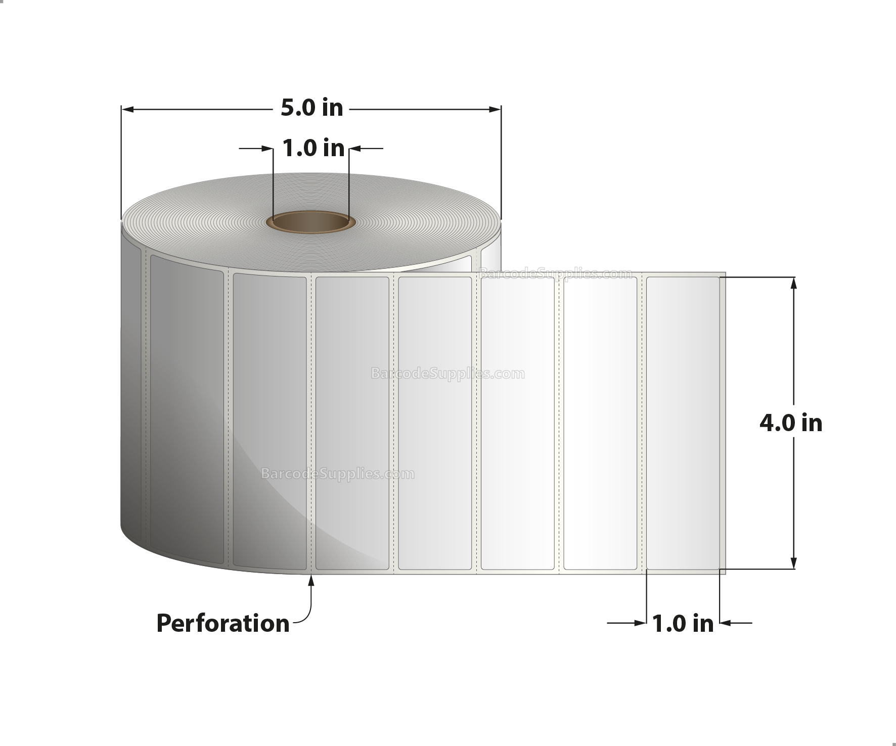 4 x 1 Thermal Transfer White Labels With Permanent Acrylic Adhesive - Perforated - 2300 Labels Per Roll - Carton Of 4 Rolls - 9200 Labels Total - MPN: TH41-15PTT