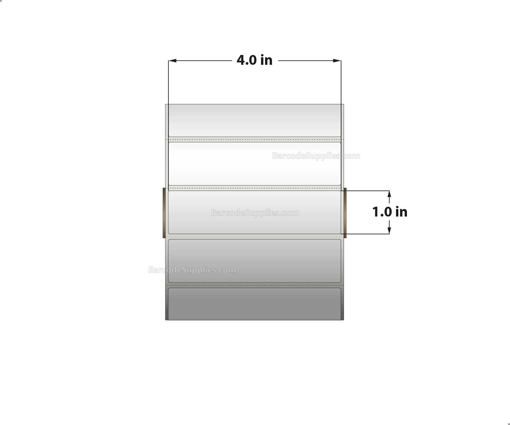 4 x 1 Thermal Transfer White Labels With Permanent Acrylic Adhesive - Perforated - 2300 Labels Per Roll - Carton Of 4 Rolls - 9200 Labels Total - MPN: TH41-15PTT