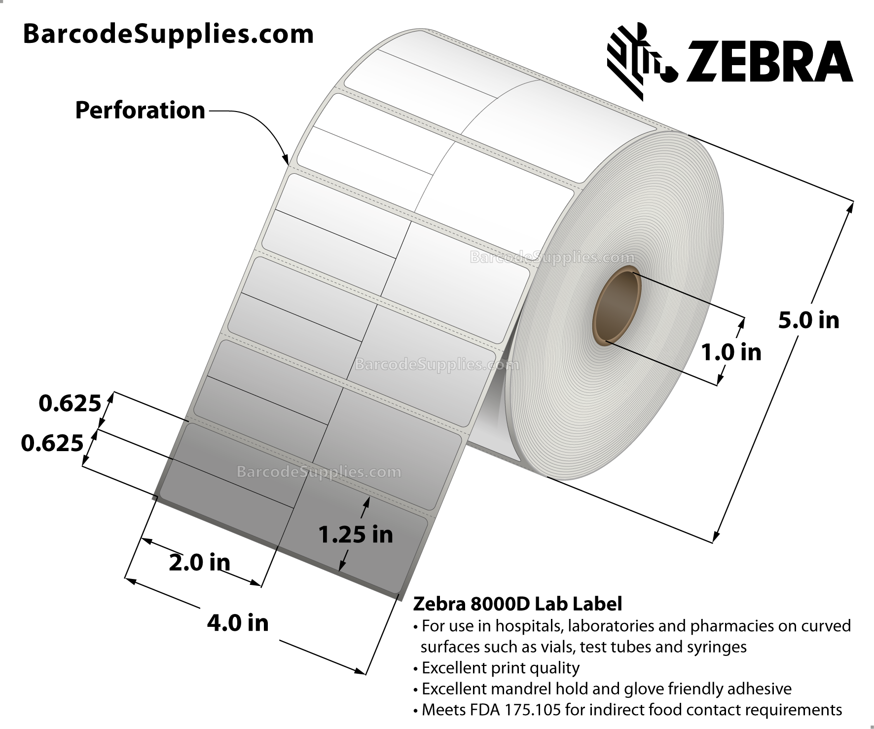 4 x 1.25 Direct Thermal Labels - 10018357