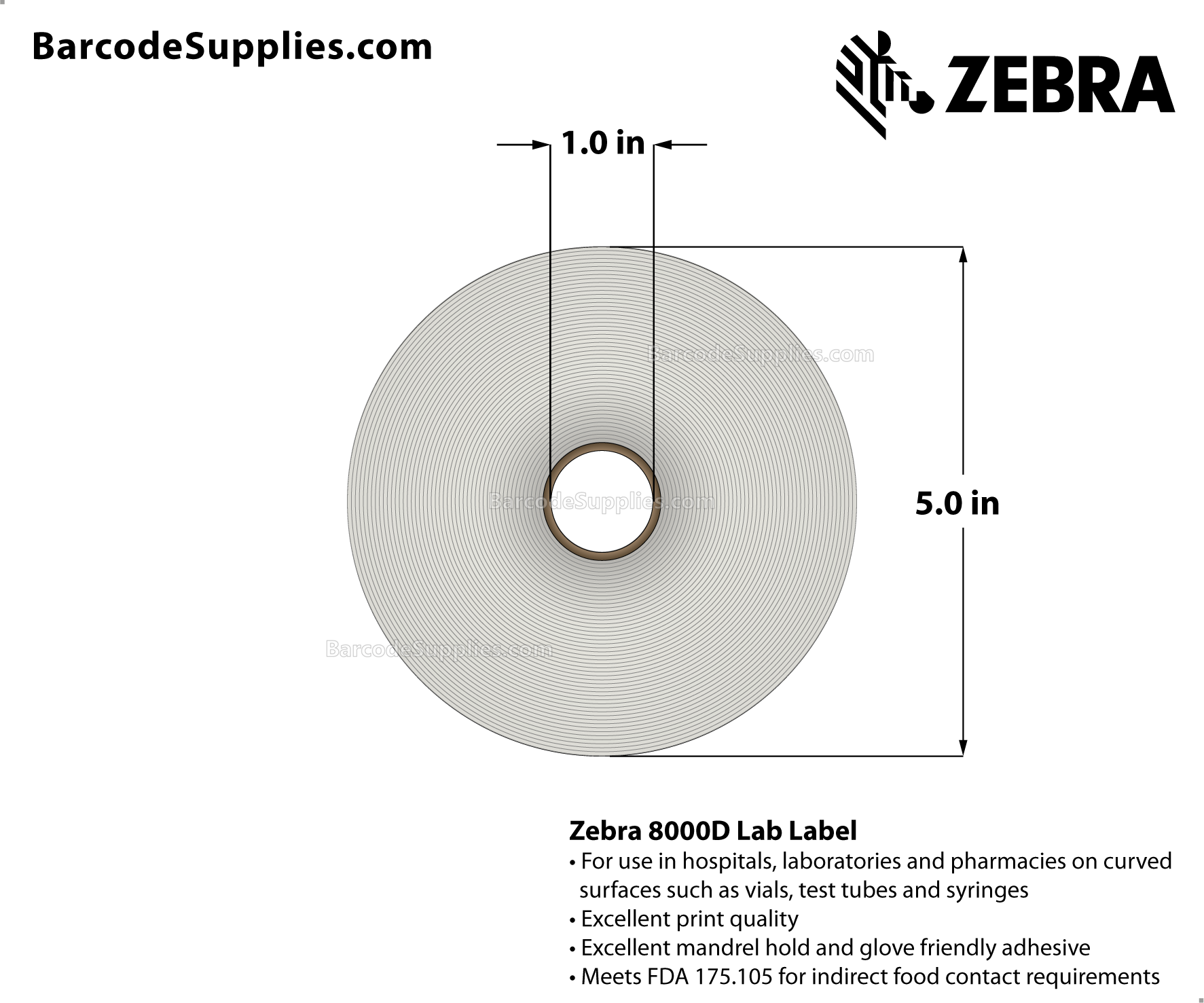 4 x 1.25 Direct Thermal White 8000D Lab Labels With Permanent Adhesive - Perforated - 1911 Labels Per Roll - Carton Of 6 Rolls - 11466 Labels Total - MPN: 10018357