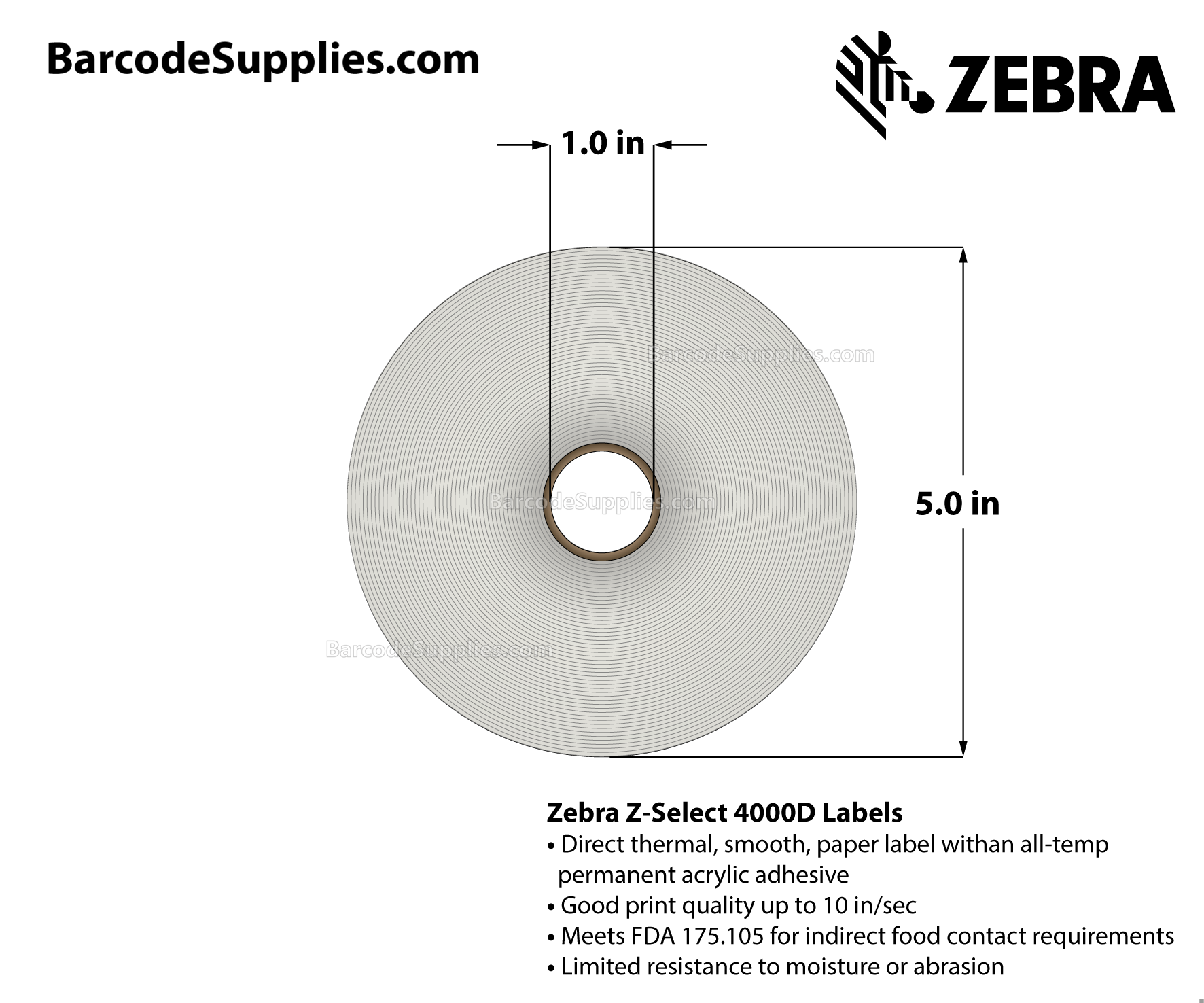 4 x 1.5 Direct Thermal White Z-Select 4000D Labels With All-Temp Adhesive - Perforated - 1620 Labels Per Roll - Carton Of 6 Rolls - 9720 Labels Total - MPN: 10010046