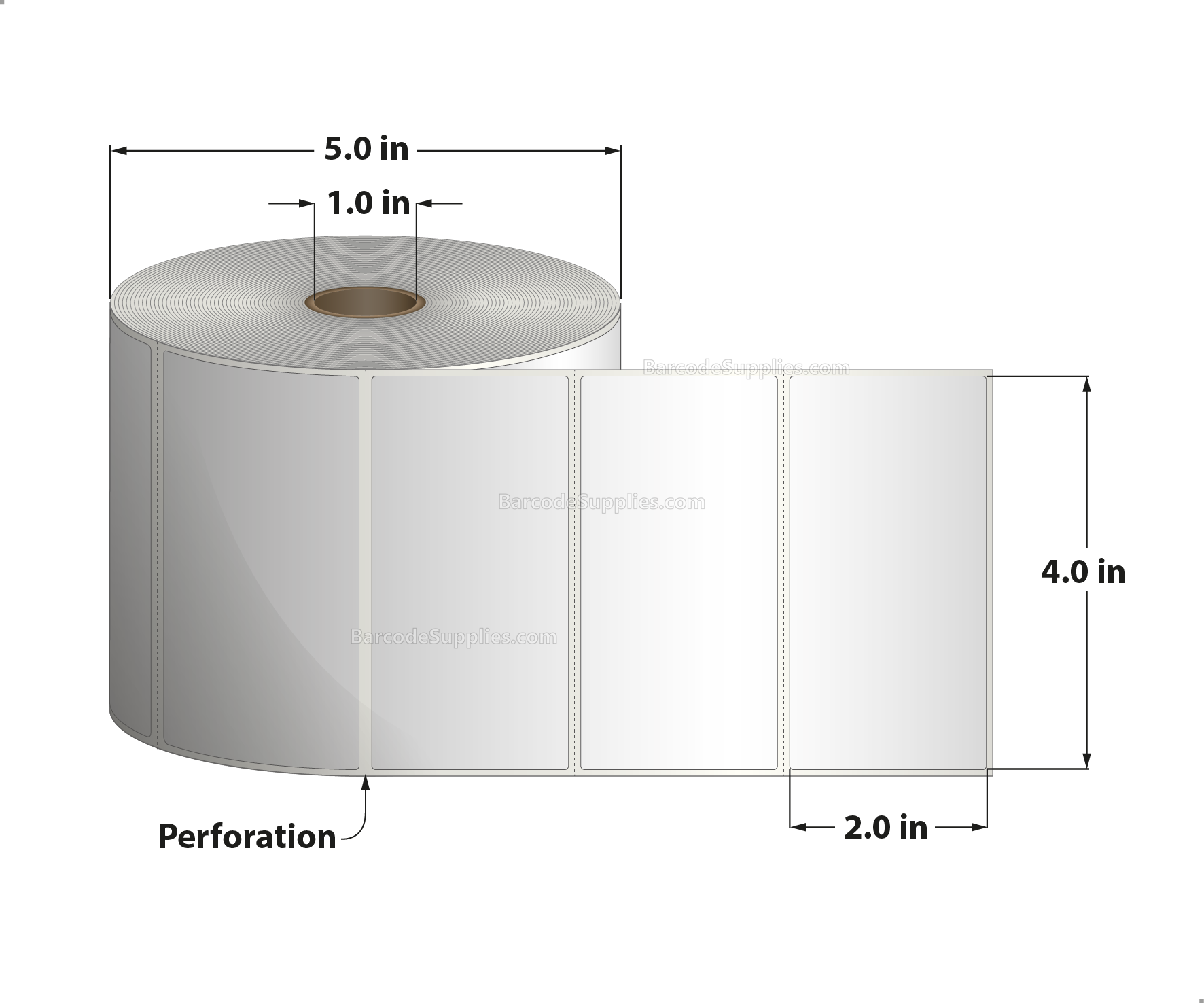 4 x 2 Direct Thermal White Labels With Rubber Adhesive - Perforated - 1240 Labels Per Roll - Carton Of 12 Rolls - 14880 Labels Total - MPN: RDT5-400200-1P