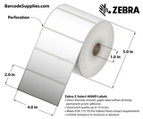 Zebra 4.00 x 2.00 Direct Thermal Labels - Z-Select 4000D - 1" Core Rolls - 7440 Labels