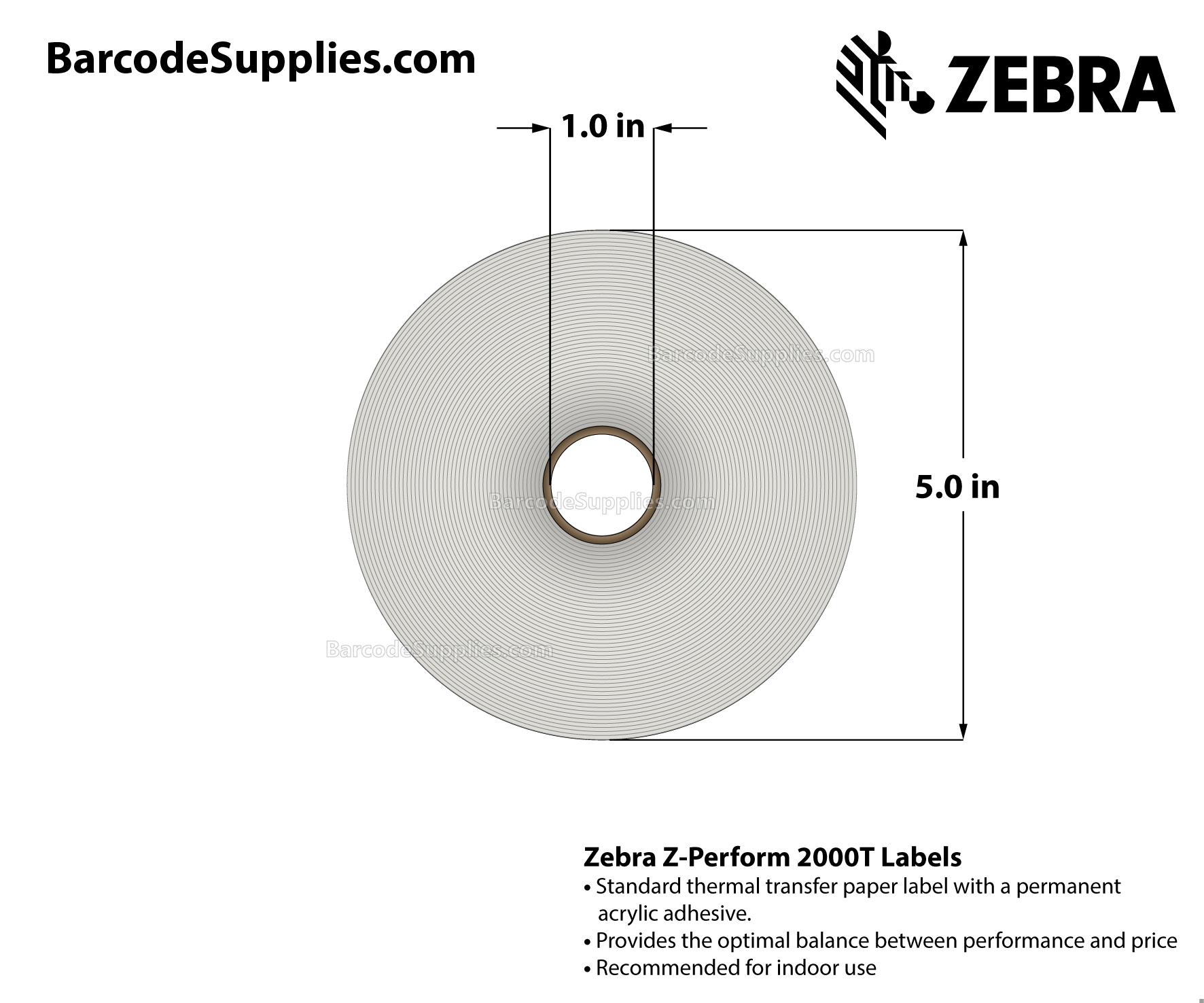 4 x 2 Thermal Transfer White Z-Perform 2000T Labels With Permanent Adhesive - Perforated - 1320 Labels Per Roll - Carton Of 6 Rolls - 7920 Labels Total - MPN: 10005851