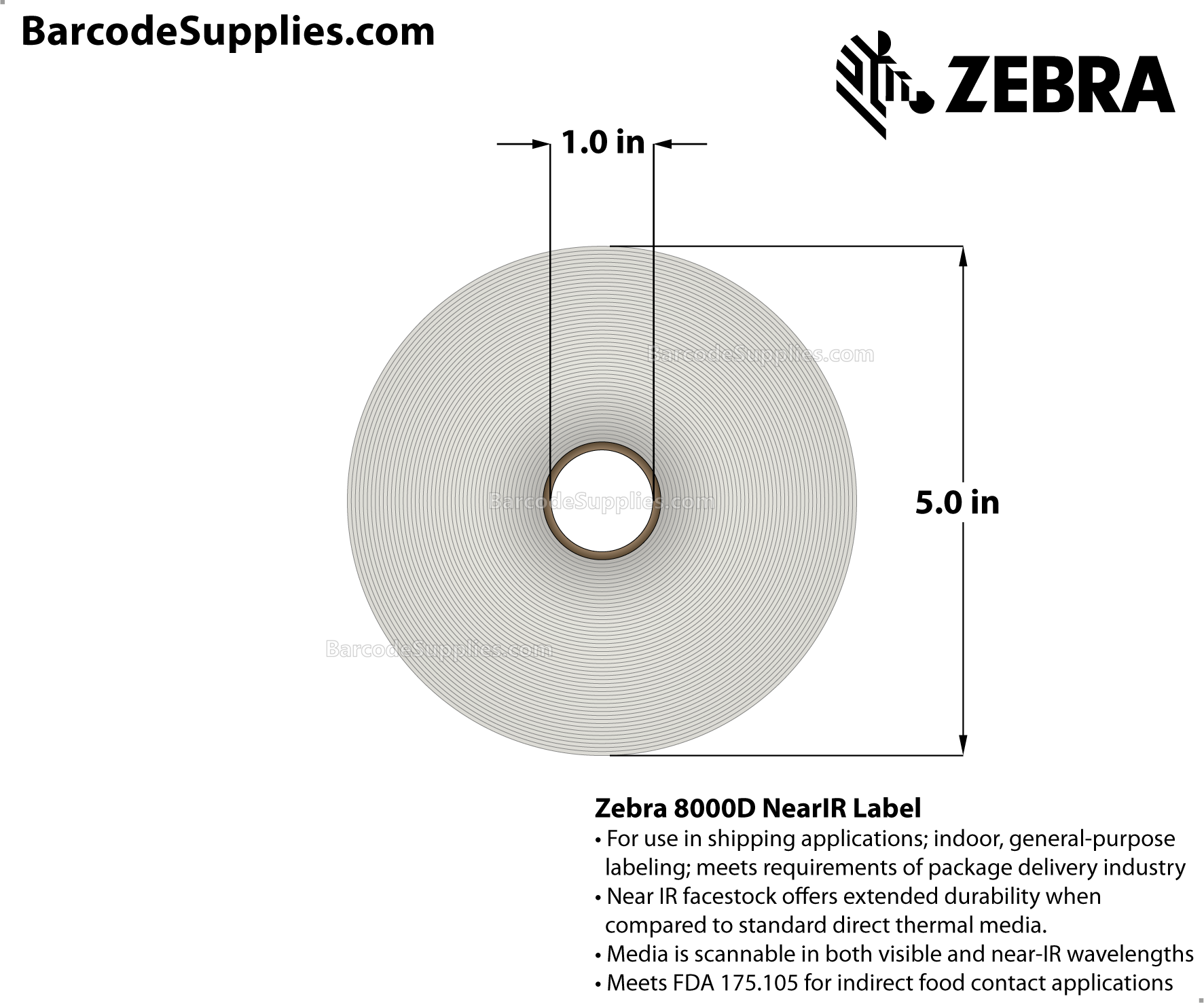 4 x 2.25 Direct Thermal White 8000D Near-IR (Parcel Shipping Label) Labels With Permanent Adhesive - Perforated - 1060 Labels Per Roll - Carton Of 4 Rolls - 4240 Labels Total - MPN: 10010059