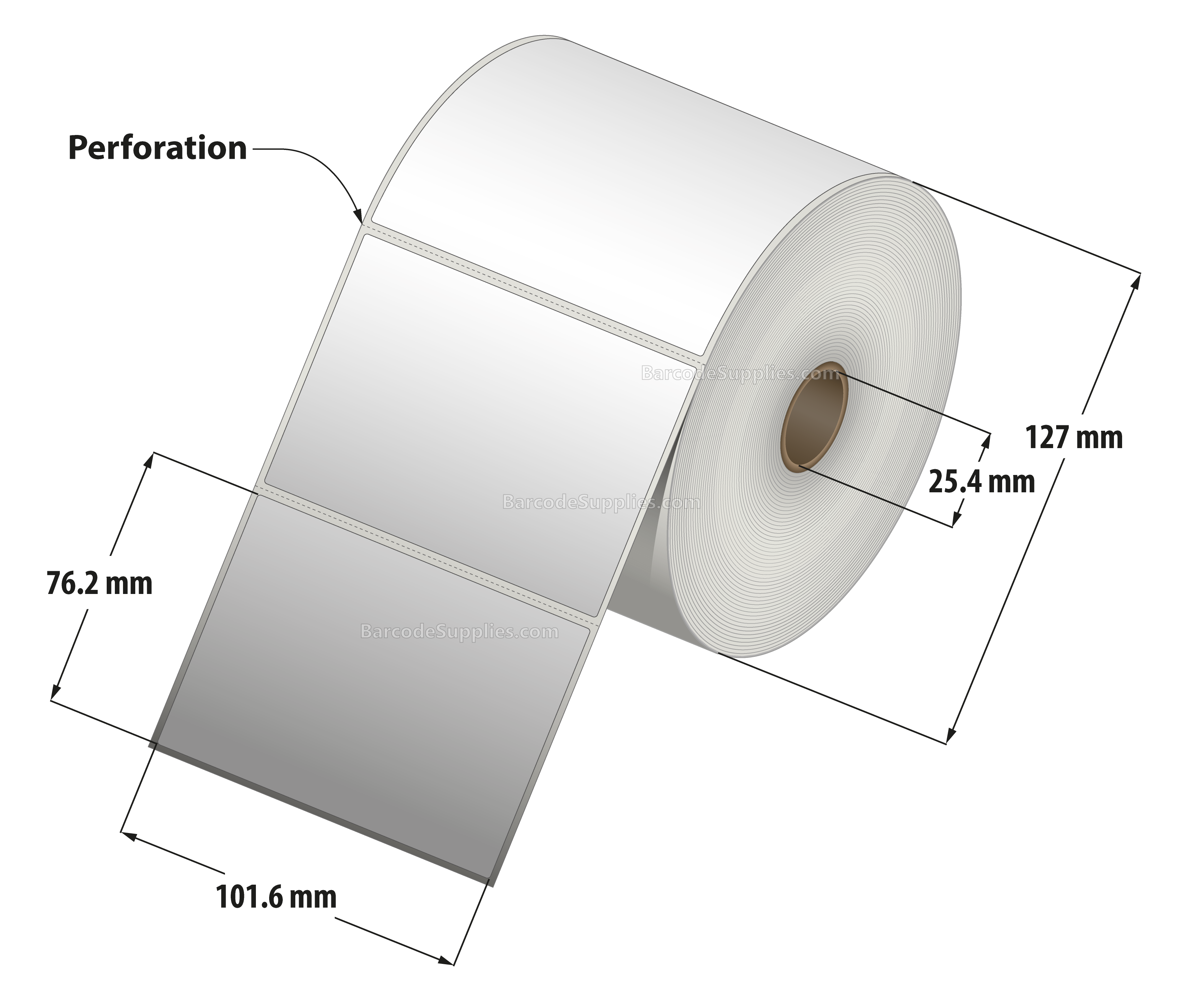 4 x 3 Thermal Transfer White Labels With Permanent Adhesive - Perforated - 890 Labels Per Roll - Carton Of 12 Rolls - 10680 Labels Total - MPN: RT-4-3-890-1 - BarcodeSource, Inc.