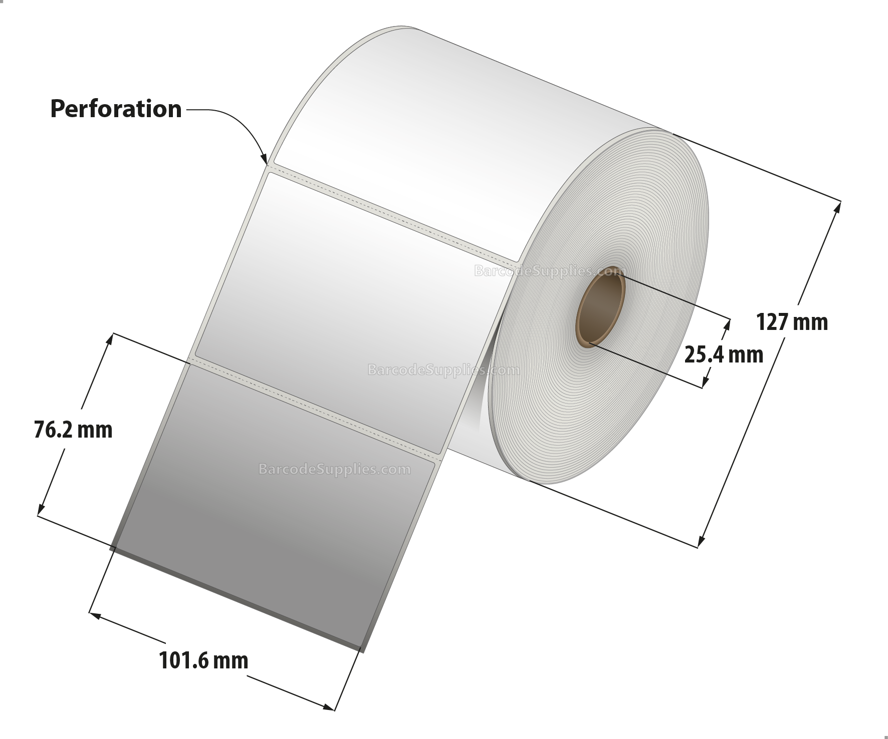 4 x 3 Thermal Transfer White Labels With Rubber Adhesive - Perforated - 840 Labels Per Roll - Carton Of 12 Rolls - 10080 Labels Total - MPN: RTT5-400300-1P