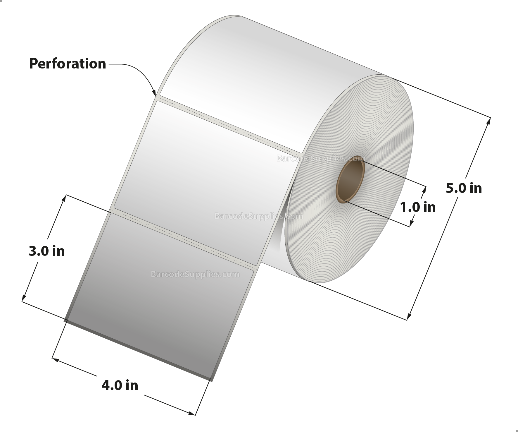 4 x 3 Thermal Transfer White Labels With Permanent Acrylic Adhesive - Perforated - 850 Labels Per Roll - Carton Of 4 Rolls - 3400 Labels Total - MPN: TH43-15PTT