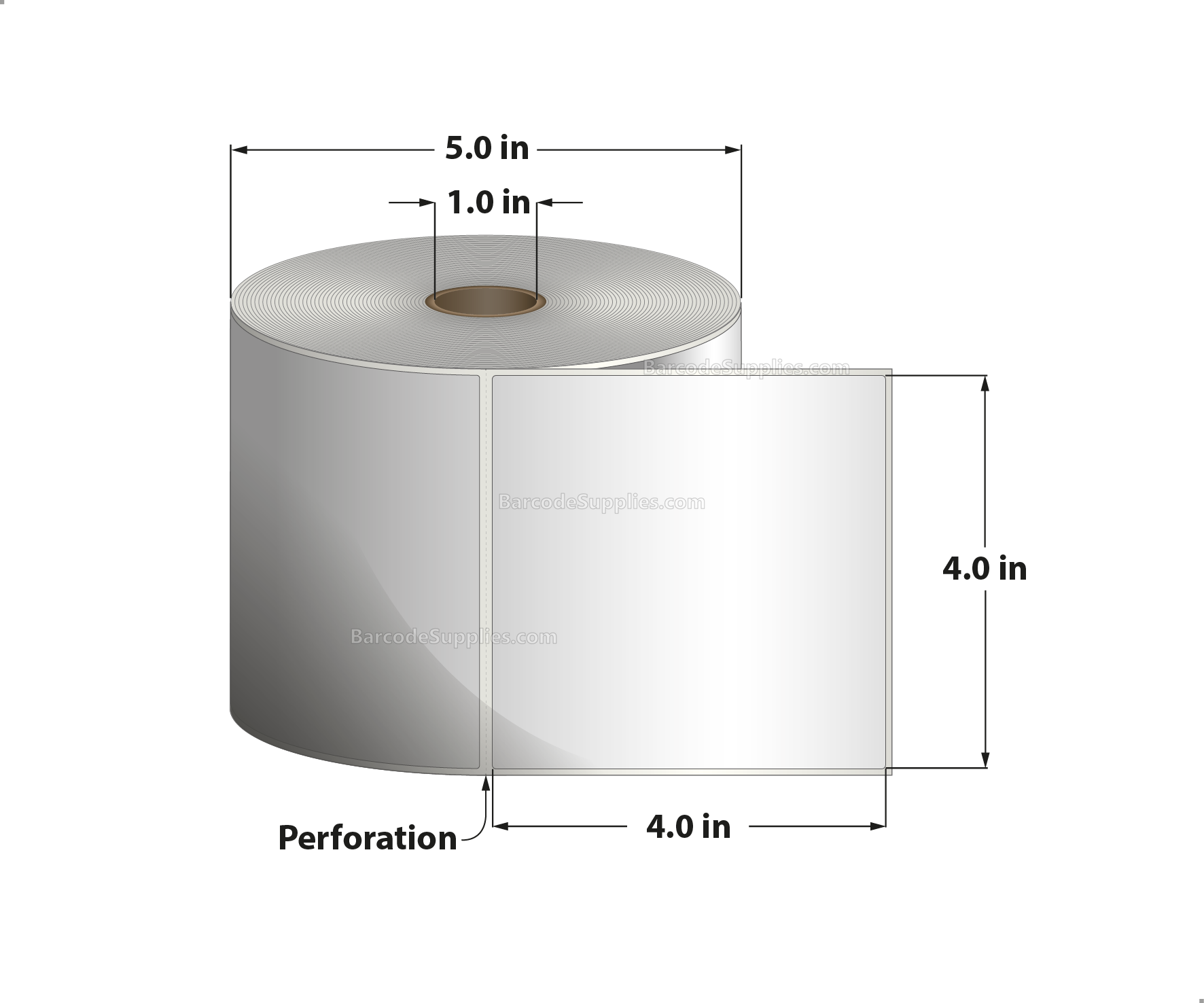 4 x 4 Thermal Transfer White Labels With Permanent Acrylic Adhesive - Perforated - 700 Labels Per Roll - Carton Of 4 Rolls - 2800 Labels Total - MPN: TH44-15PTT