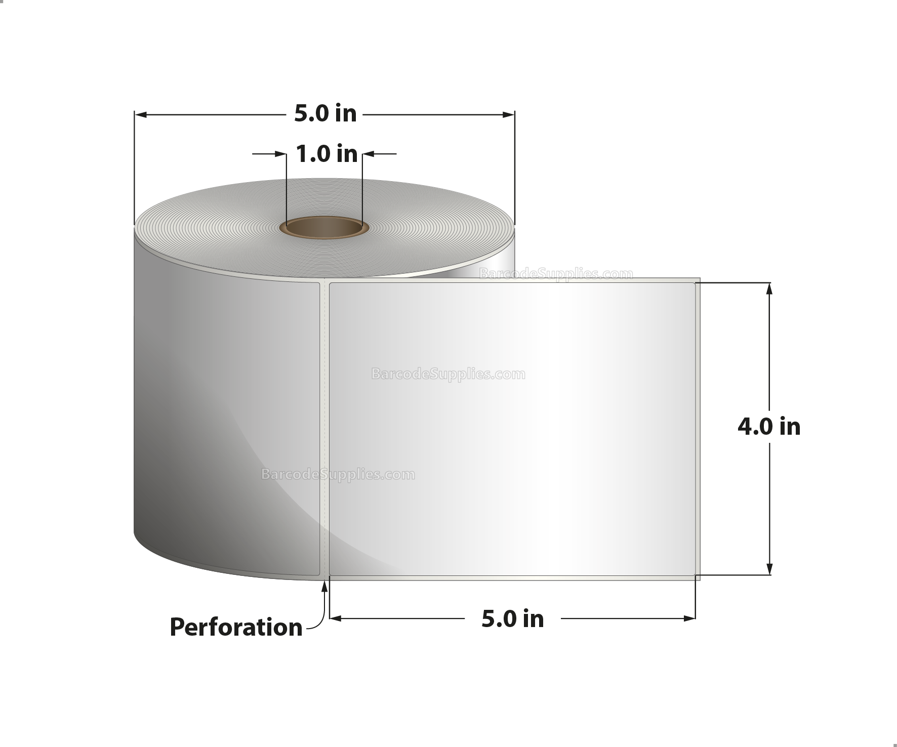 4 x 5 Direct Thermal White Labels With Permanent Acrylic Adhesive - Perforated - 565 Labels Per Roll - Carton Of 4 Rolls - 2260 Labels Total - MPN: DT45-15PDT
