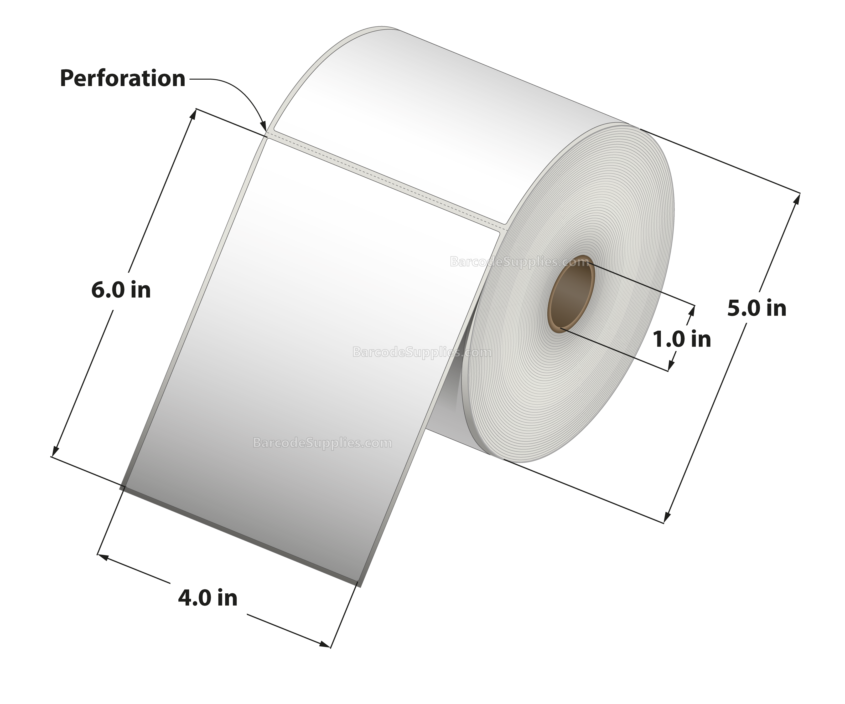 4 x 6 Thermal Transfer White Labels With Permanent Adhesive - Perforated - 460 Labels Per Roll - Carton Of 12 Rolls - 5520 Labels Total - MPN: RT-4-6-460-1 - BarcodeSource, Inc.