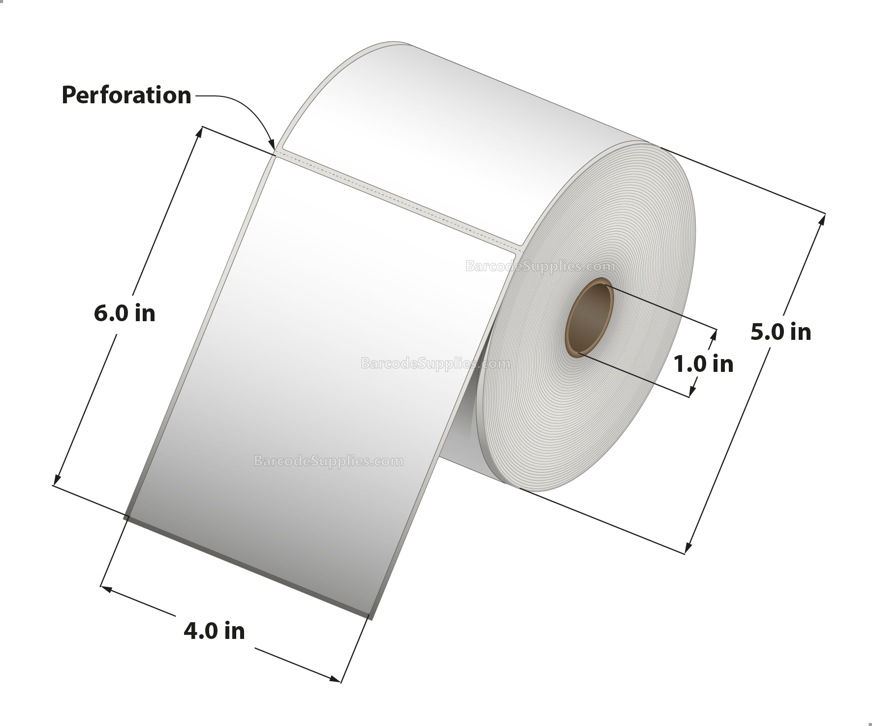 4 x 6 Thermal Transfer White Labels With Permanent Acrylic Adhesive - Perforated - 450 Labels Per Roll - Carton Of 4 Rolls - 1800 Labels Total - MPN: TH46-15PTT