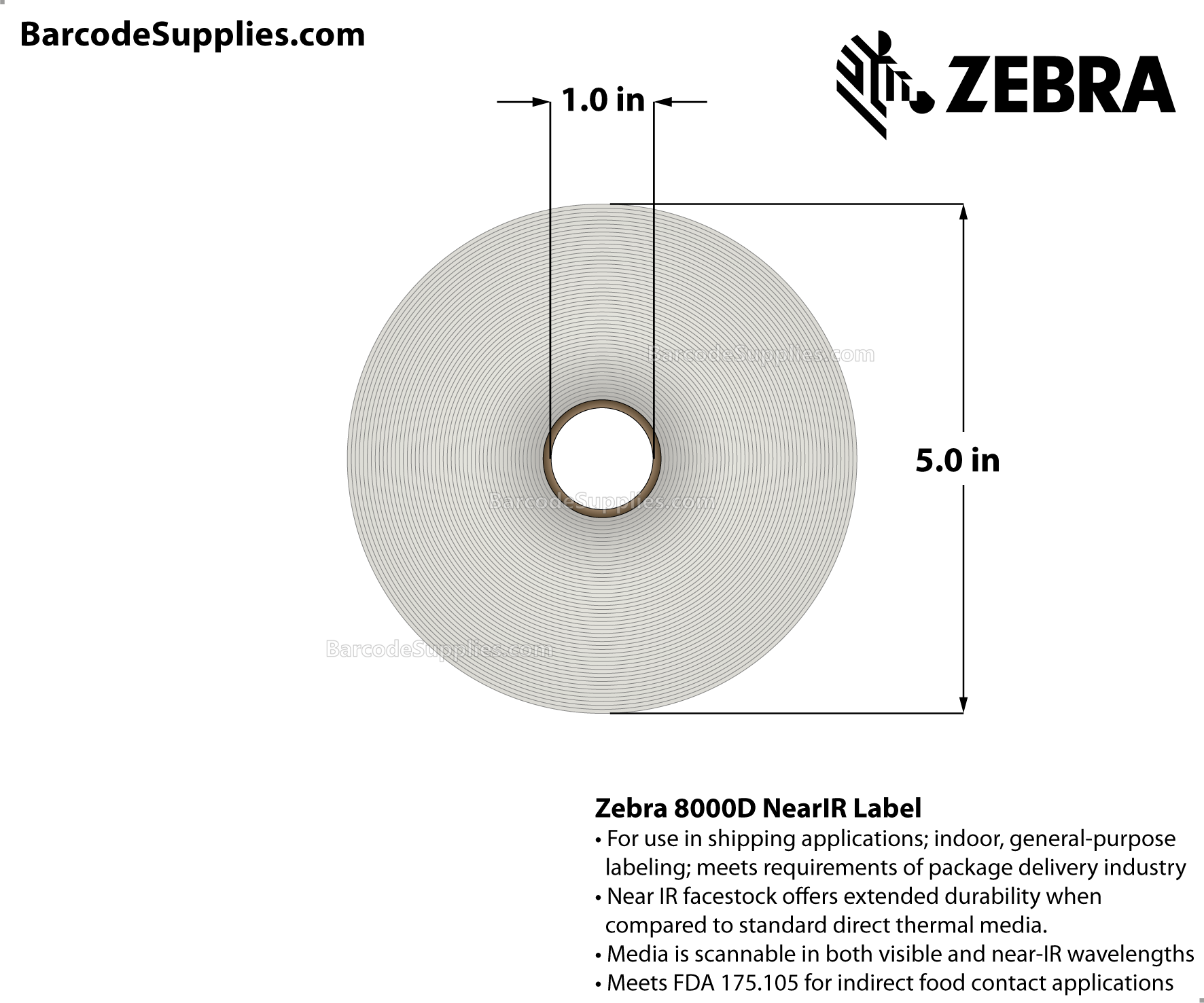 4 x 6 Direct Thermal White 8000D Near-IR (Parcel Shipping Label) Labels With Permanent Adhesive - Perforated - 410 Labels Per Roll - Carton Of 4 Rolls - 1640 Labels Total - MPN: 10010060