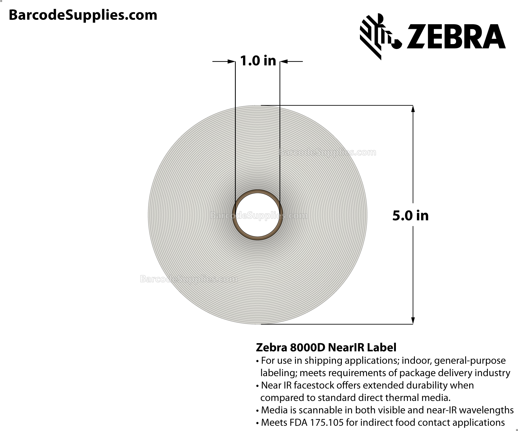 4 x 8 Direct Thermal White 8000D Near-IR (Parcel Shipping Label) Labels With Permanent Adhesive - Perforated - 310 Labels Per Roll - Carton Of 4 Rolls - 1240 Labels Total - MPN: 10010061