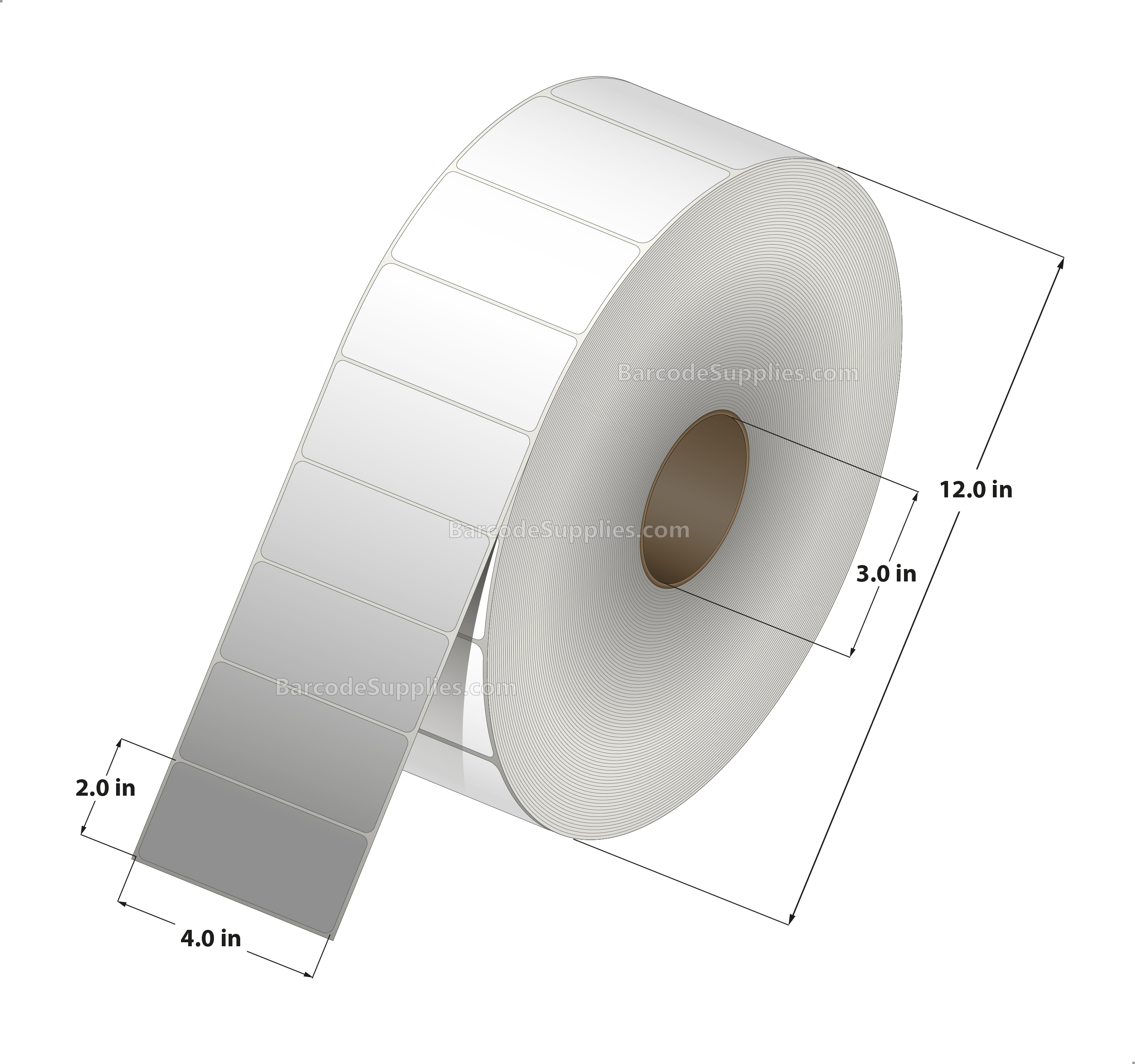 4 x 2 Thermal Transfer White Labels With Permanent Adhesive - No Perforation - 7595 Labels Per Roll - Carton Of 3 Rolls - 22785 Labels Total - MPN: RT-4-2-7595-NP