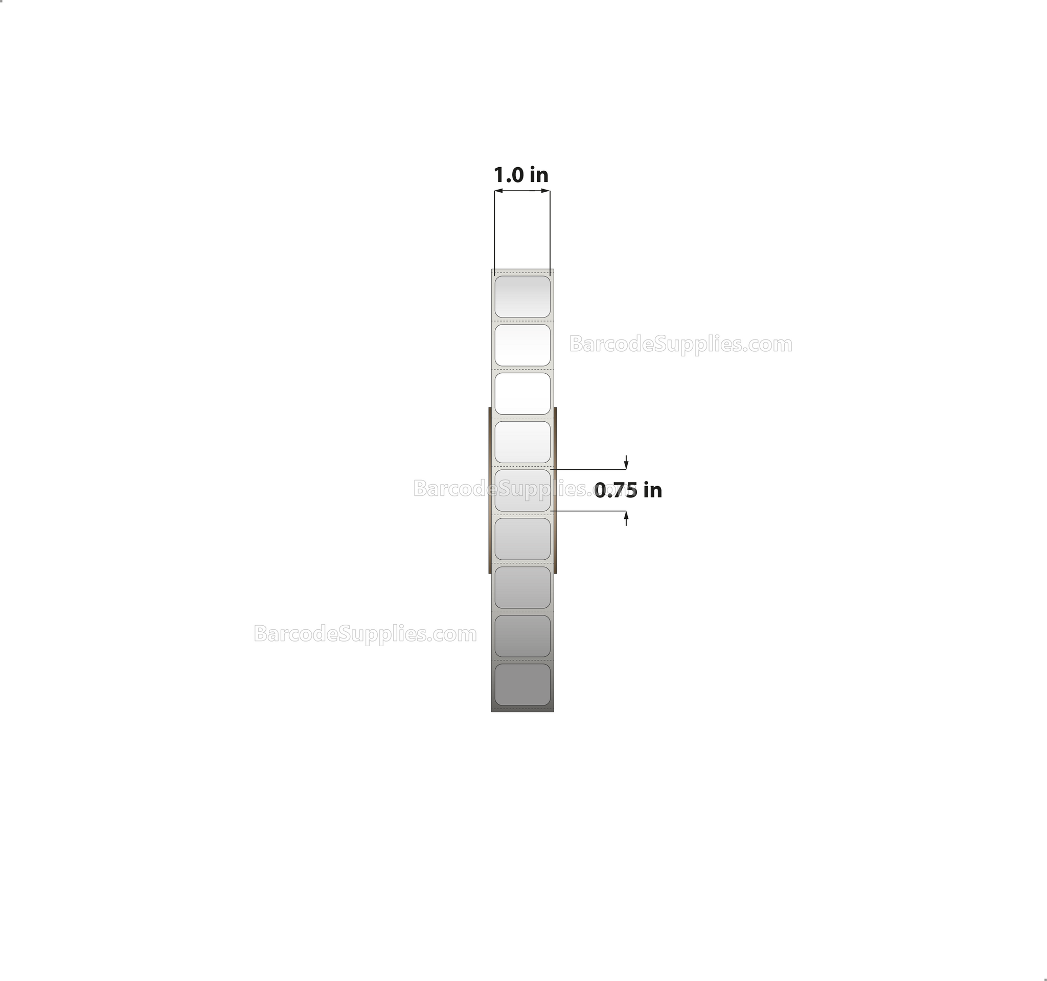 1 x 0.75 Thermal Transfer White Labels With Permanent Adhesive - Perforated - 7500 Labels Per Roll - Carton Of 8 Rolls - 60000 Labels Total - MPN: RT-1-075-7500-3