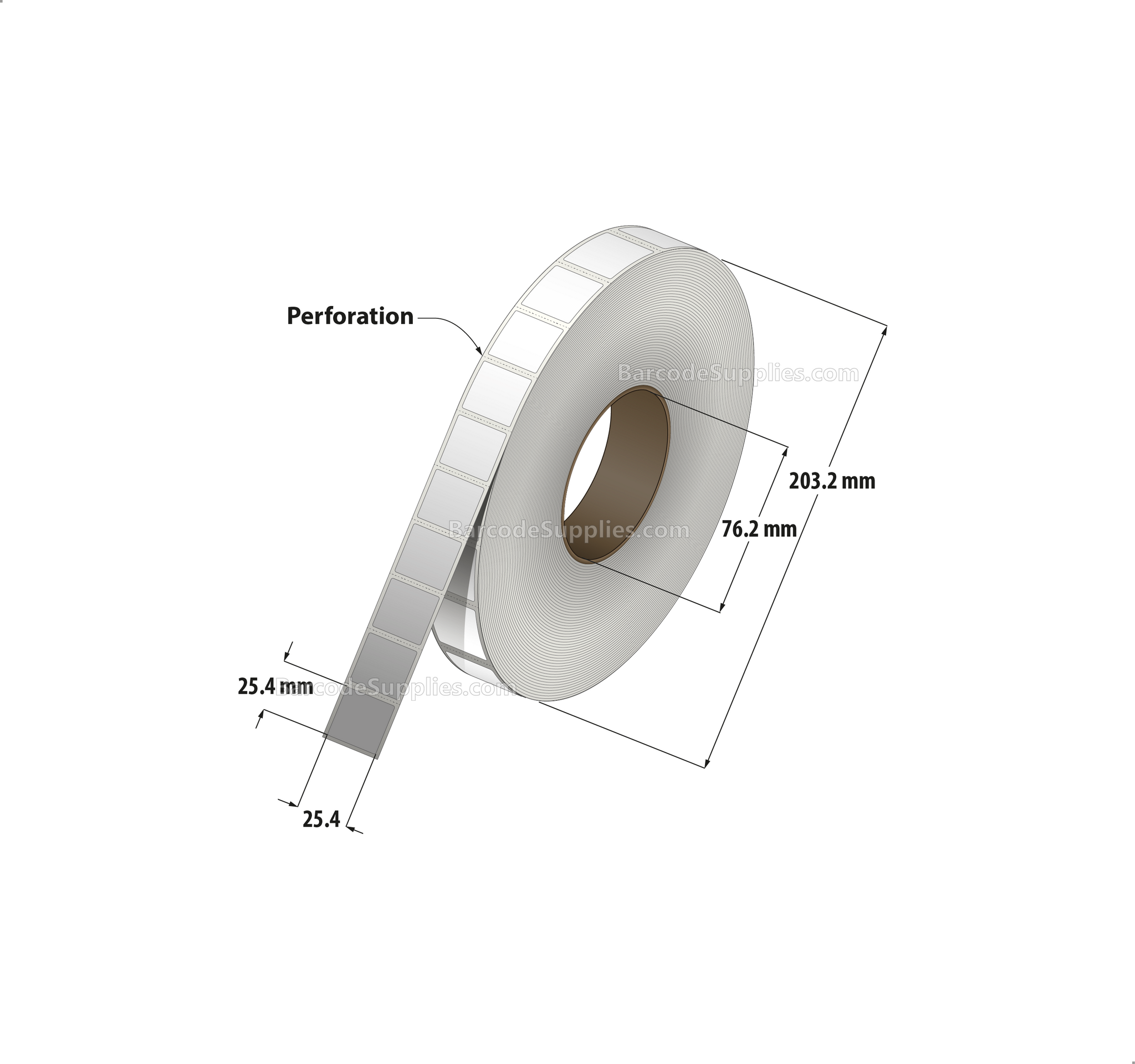 1 x 1 Direct Thermal White Labels With Acrylic Adhesive - Perforated - 5500 Labels Per Roll - Carton Of 8 Rolls - 44000 Labels Total - MPN: RD-1-1-5500-3