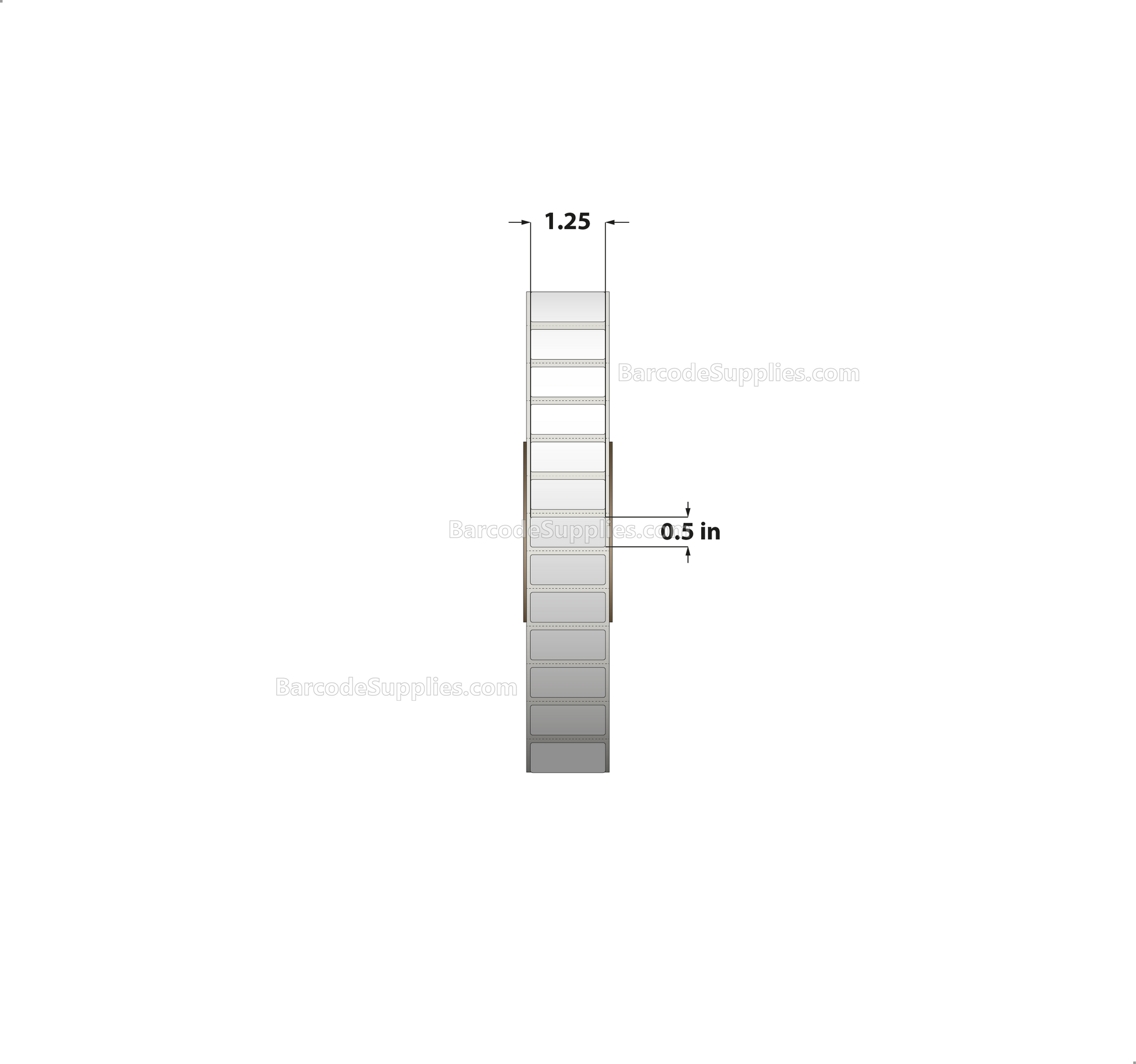 1.25 x 0.5 Thermal Transfer White Labels With Permanent Adhesive - Perforated - 9600 Labels Per Roll - Carton Of 8 Rolls - 76800 Labels Total - MPN: RT-125-05-9600-3