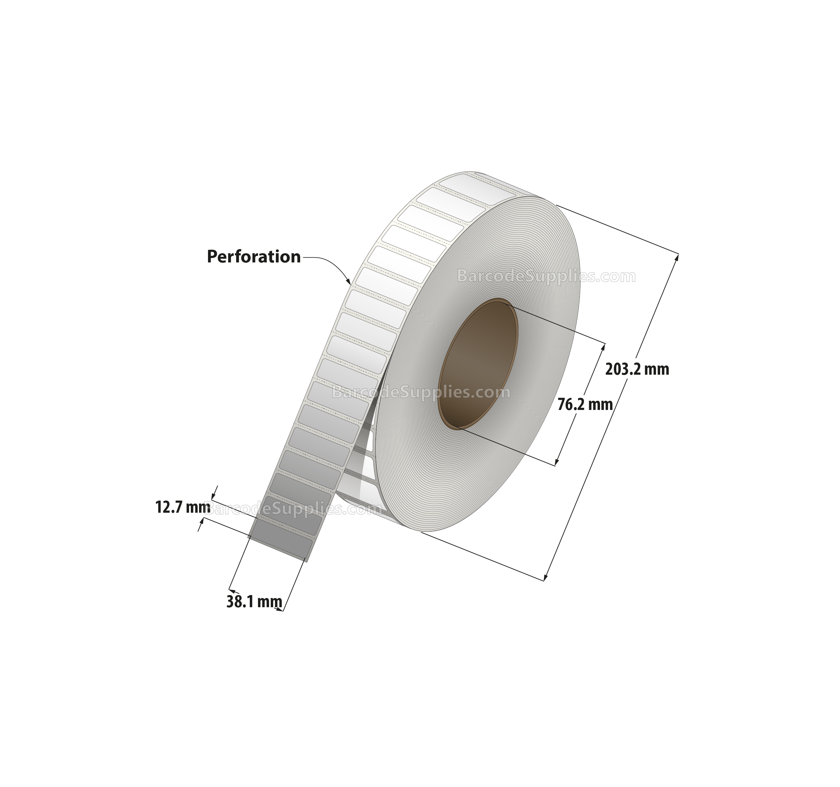 1.5 x 0.5 Thermal Transfer White Labels With Permanent Adhesive - Perforated - 9600 Labels Per Roll - Carton Of 8 Rolls - 76800 Labels Total - MPN: RT-15-05-9600-3