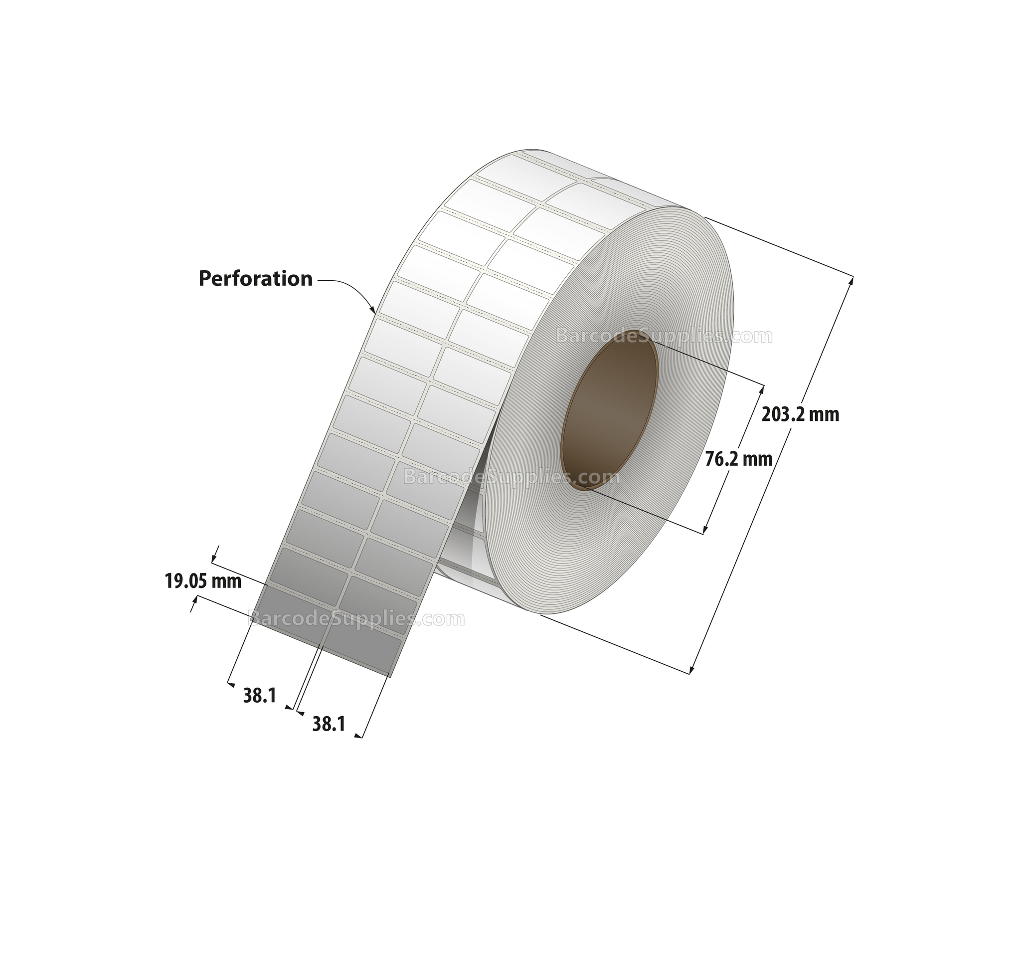 1.5 x 0.75 Thermal Transfer White Labels With Permanent Adhesive - Perforated - 15,000 Labels Per Roll - Carton Of 4 Rolls - 60000 Labels Total - MPN: RT-15-075-15000-3