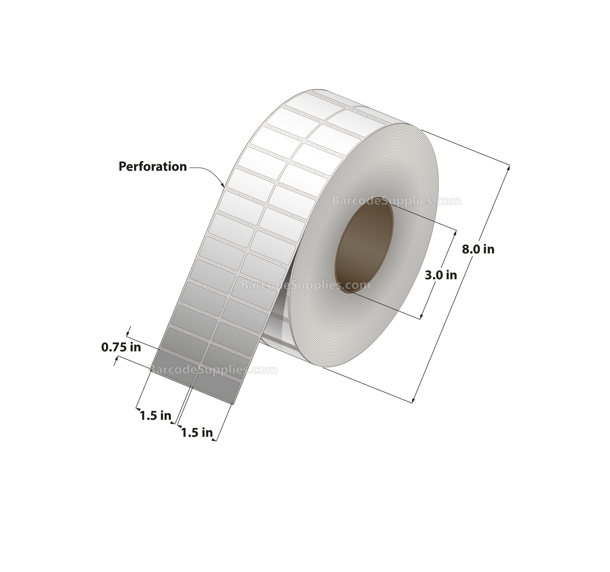 1.5 x 0.75 Thermal Transfer White Labels With Permanent Adhesive - Perforated - 15,000 Labels Per Roll - Carton Of 4 Rolls - 60000 Labels Total - MPN: RT-15-075-15000-3