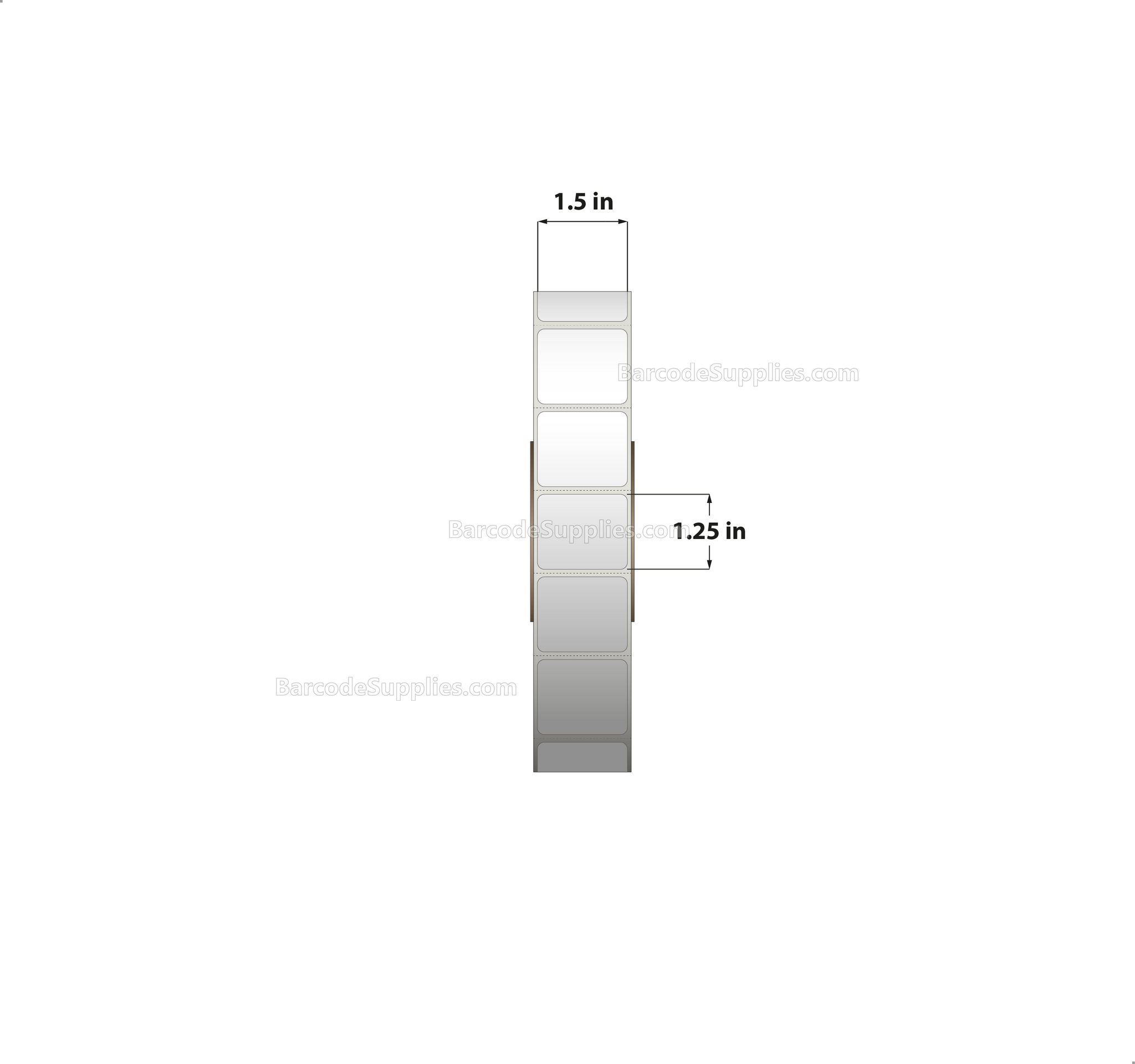 1.5 x 1.25 Thermal Transfer White Labels With Permanent Adhesive - Perforated - 4450 Labels Per Roll - Carton Of 8 Rolls - 35600 Labels Total - MPN: RT-15-125-4450-3