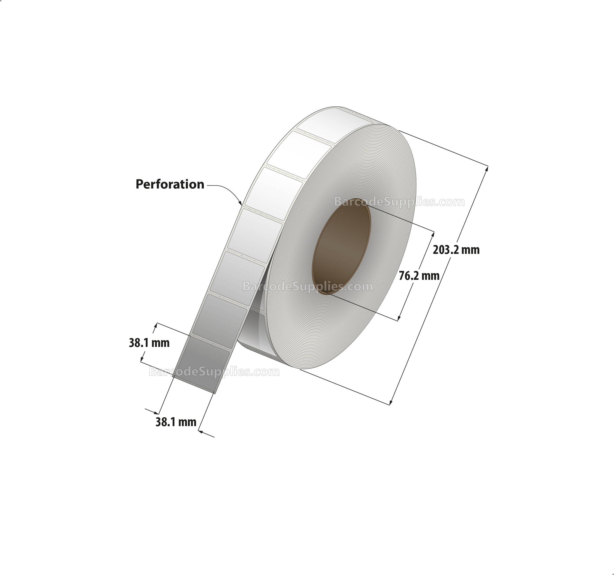 1.5 x 1.5 Thermal Transfer White Labels With Permanent Adhesive - Perforated - 7200 Labels Per Roll - Carton Of 4 Rolls - 28800 Labels Total - MPN: RT-15-15-7200-3