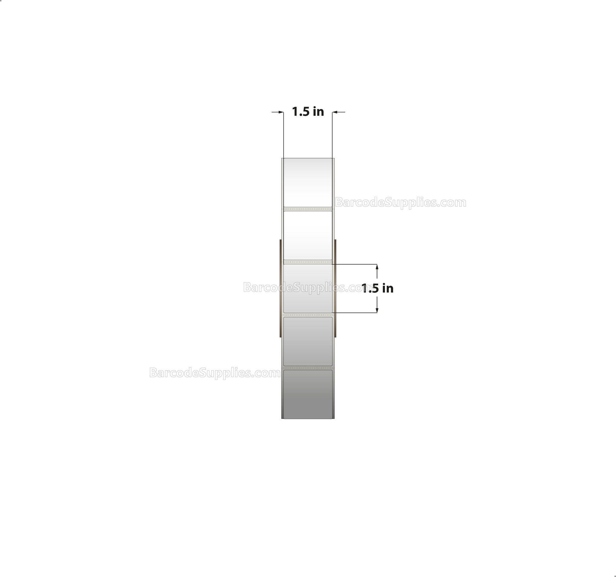 1.5 x 1.5 Thermal Transfer White Labels With Permanent Adhesive - Perforated - 7200 Labels Per Roll - Carton Of 4 Rolls - 28800 Labels Total - MPN: RT-15-15-7200-3