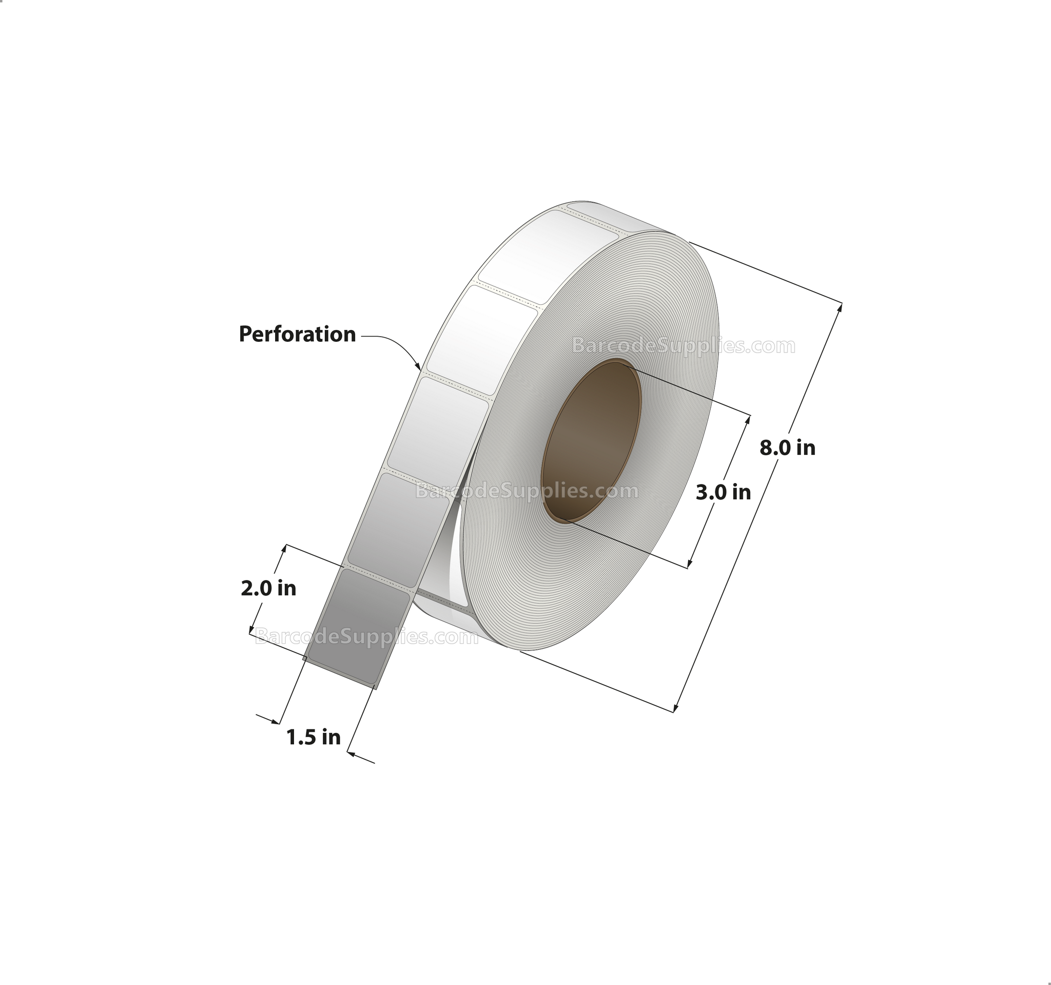 1.5 x 2 Thermal Transfer White Labels With Permanent Adhesive - Perforated - 2900 Labels Per Roll - Carton Of 8 Rolls - 23200 Labels Total - MPN: RT-15-2-2900-3