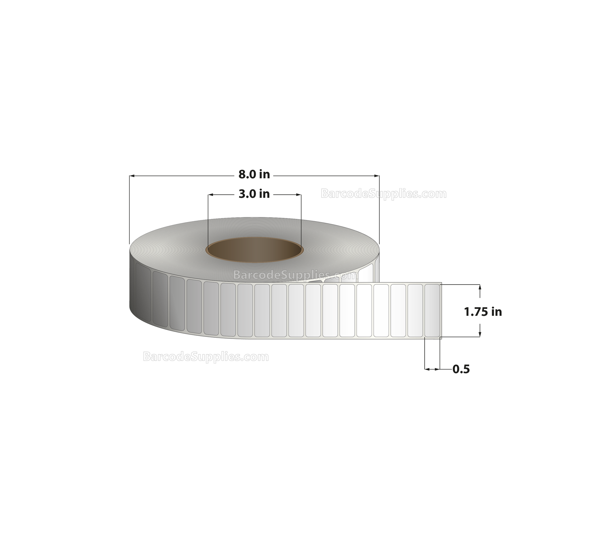 1.75 x 0.5 Thermal Transfer White Labels With Permanent Adhesive - No Perforation - 10,000 Labels Per Roll - Carton Of 8 Rolls - 80000 Labels Total - MPN: RP-175-05-10000-NP