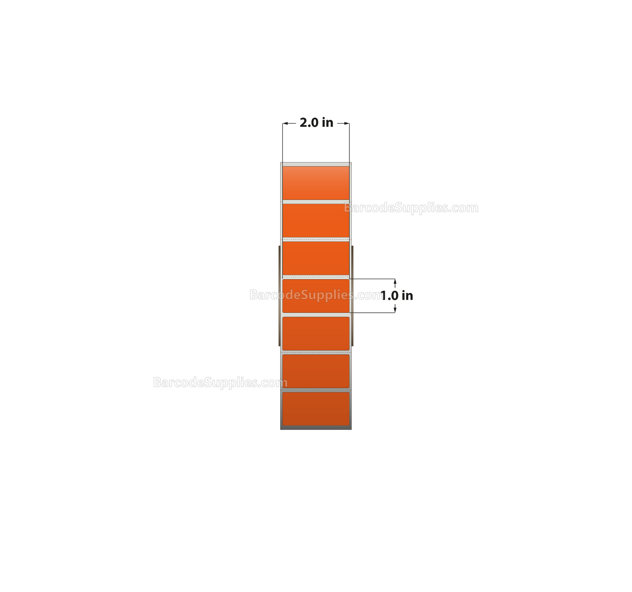 2 x 1 Thermal Transfer 1495 Orange Labels With Permanent Adhesive - Perforated - 5500 Labels Per Roll - Carton Of 8 Rolls - 44000 Labels Total - MPN: RFC-2-1-5500-OR