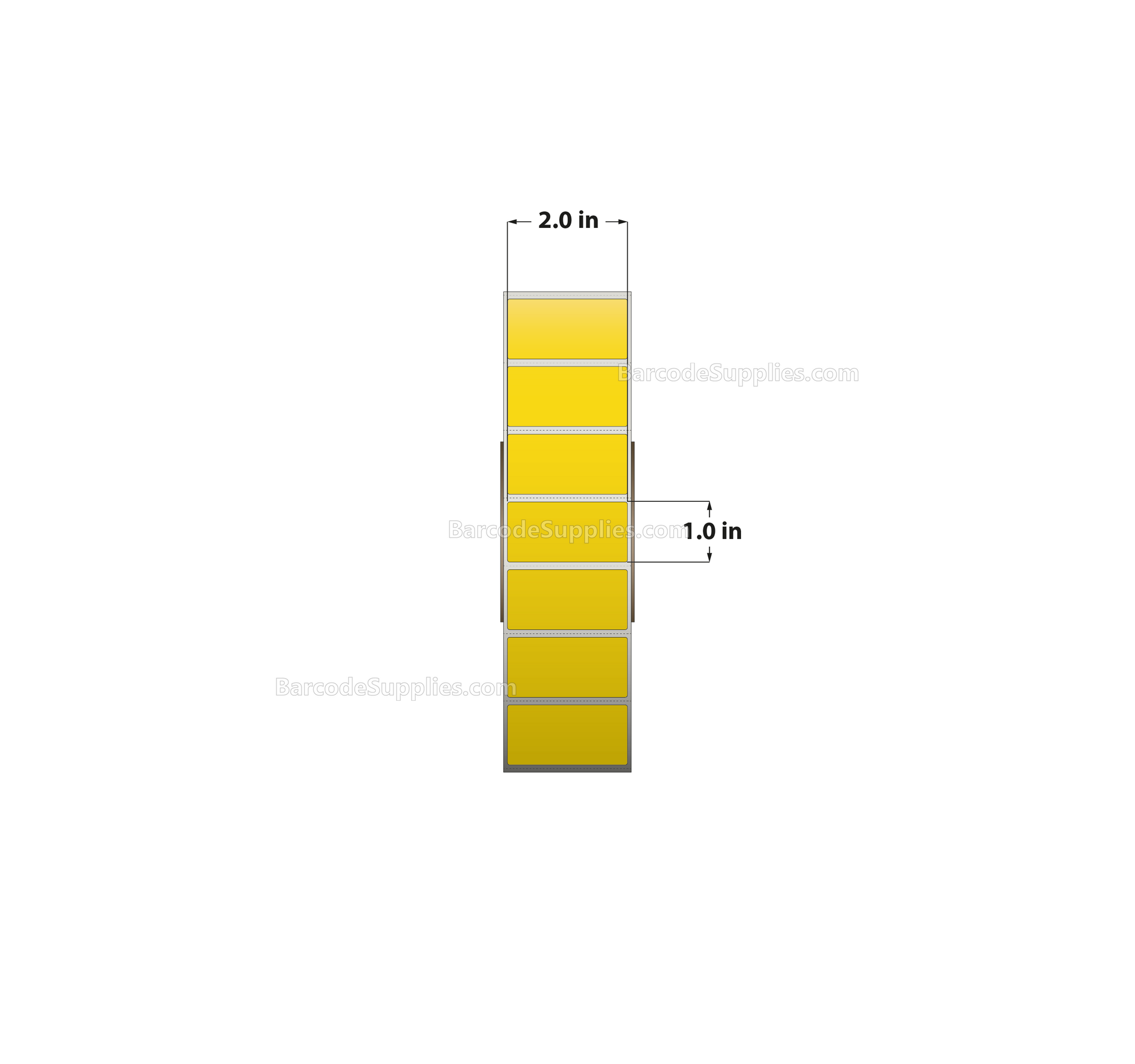 2 x 1 Thermal Transfer Pantone Yellow Labels With Permanent Adhesive - Perforated - 5500 Labels Per Roll - Carton Of 8 Rolls - 44000 Labels Total - MPN: RFC-2-1-5500-YL