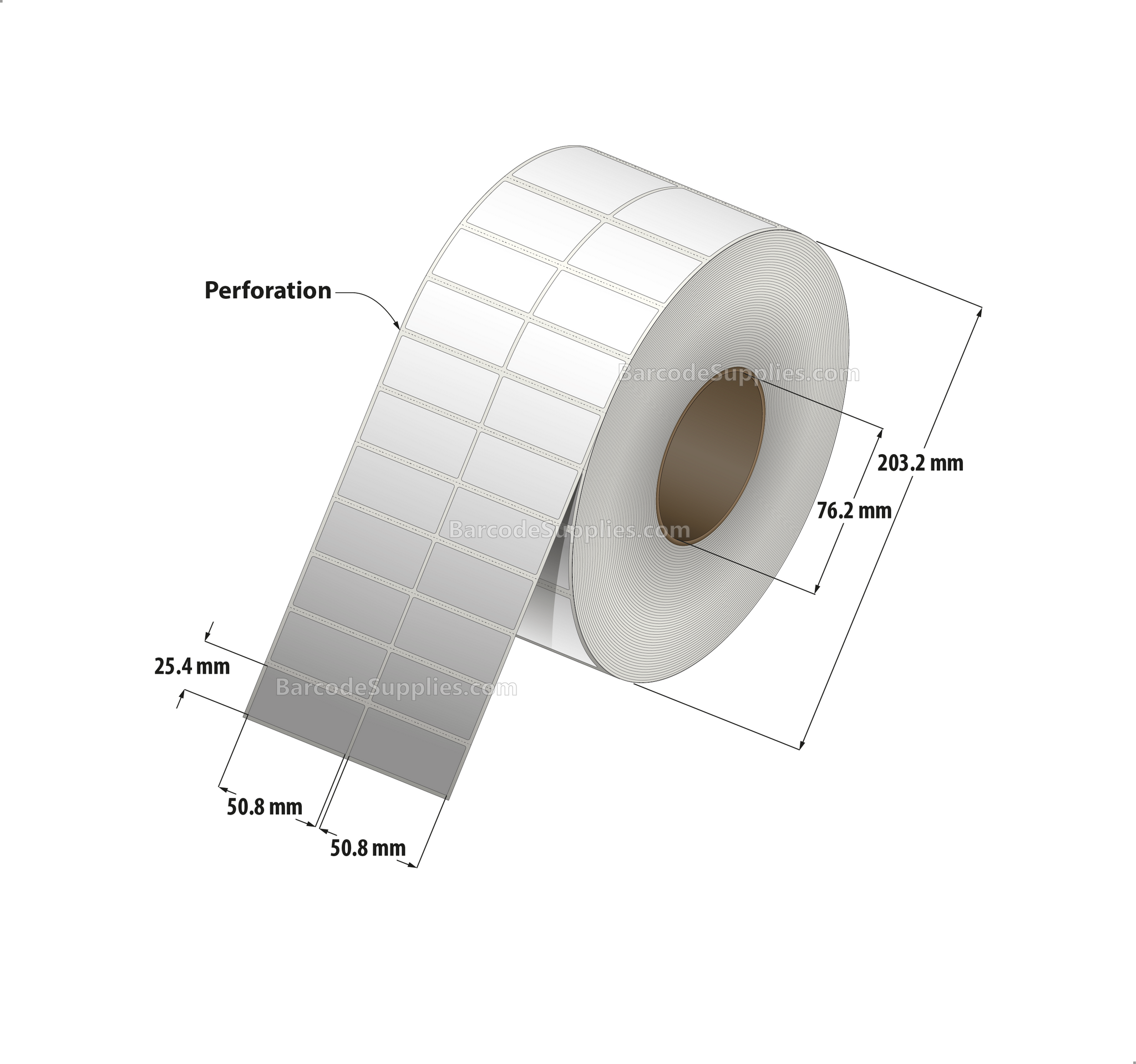 2 x 1 Thermal Transfer White Labels With Permanent Acrylic Adhesive - Perforated - 11000 Labels Per Roll - Carton Of 4 Rolls - 44000 Labels Total - MPN: TH21-2P