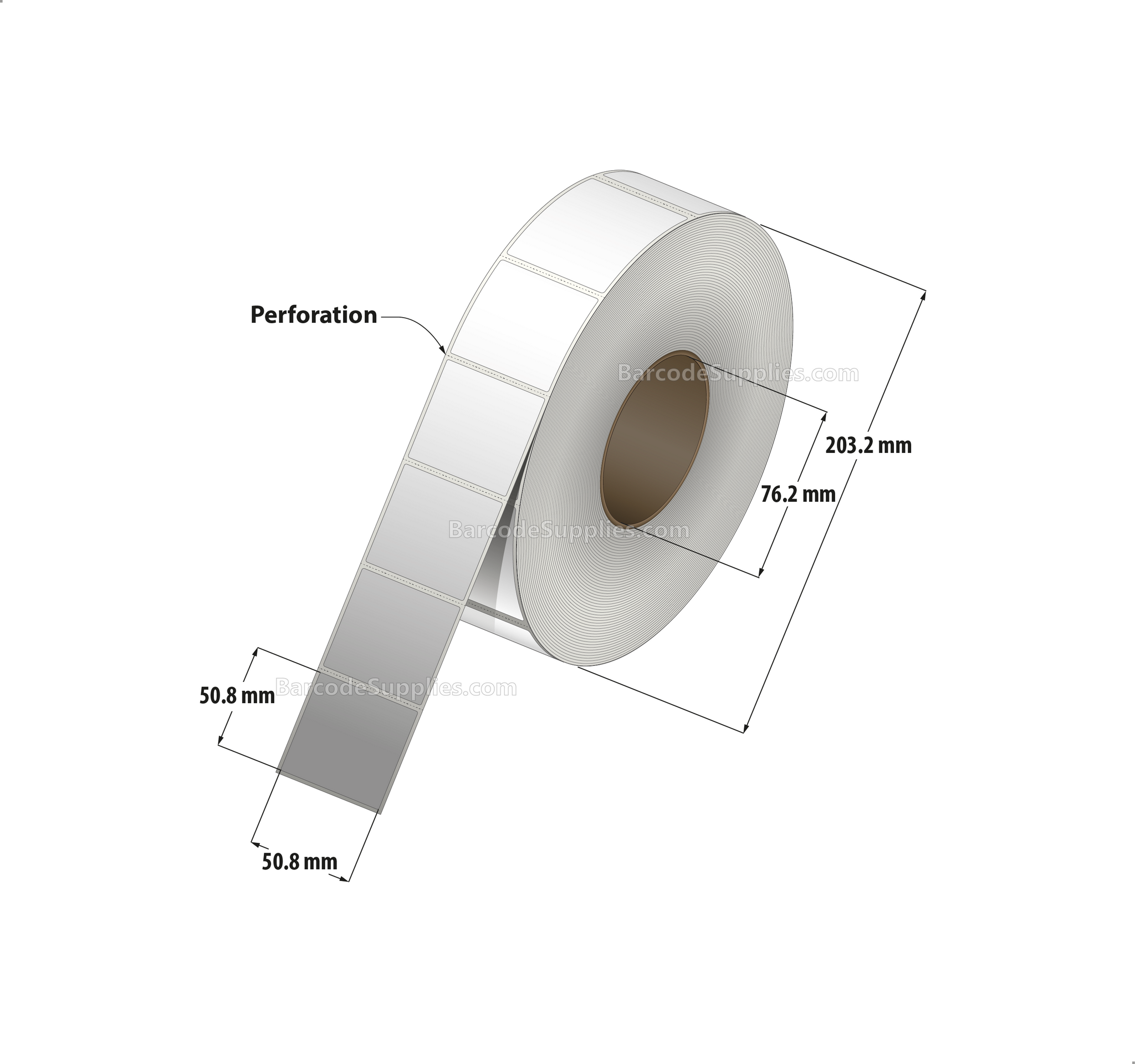 2 x 2 Thermal Transfer White Labels With Permanent Adhesive - Perforated - 2900 Labels Per Roll - Carton Of 8 Rolls - 23200 Labels Total - MPN: RT-2-2-2900-3