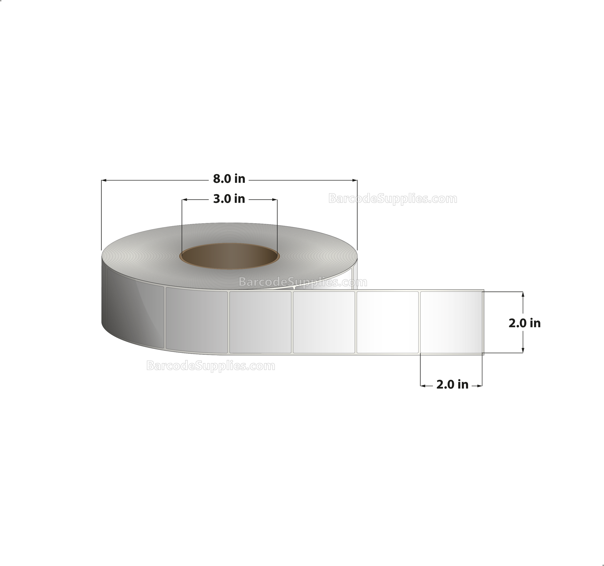 2 x 2 Thermal Transfer White Labels With Permanent Adhesive - No Perforation - 2900 Labels Per Roll - Carton Of 8 Rolls - 23200 Labels Total - MPN: RT-2-2-2900-NP