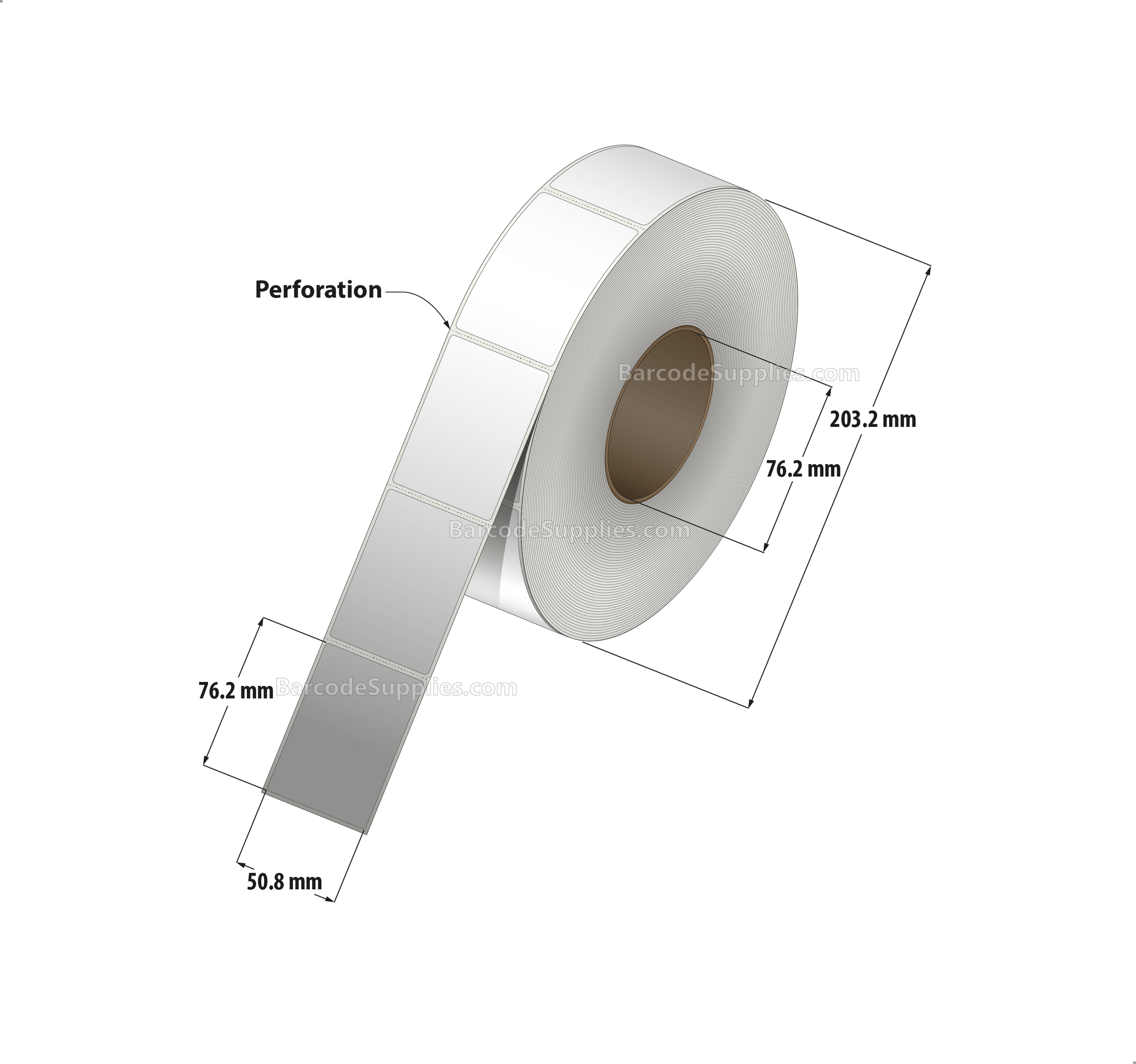 2 x 3 Thermal Transfer White Labels With Permanent Adhesive - Perforated - 1900 Labels Per Roll - Carton Of 8 Rolls - 15200 Labels Total - MPN: RT-2-3-1900-3
