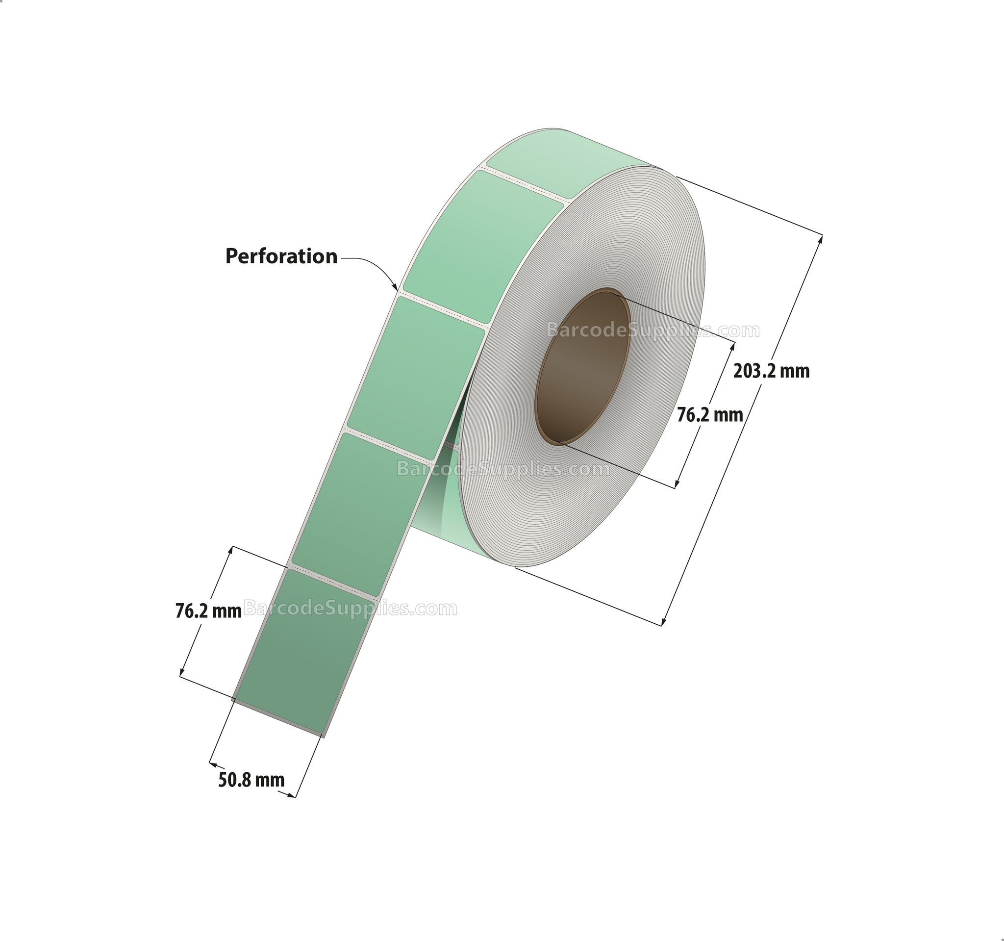 2 x 3 Thermal Transfer 345 Green Labels With Permanent Adhesive - Perforated - 1900 Labels Per Roll - Carton Of 8 Rolls - 15200 Labels Total - MPN: RFC-2-3-1900-GR