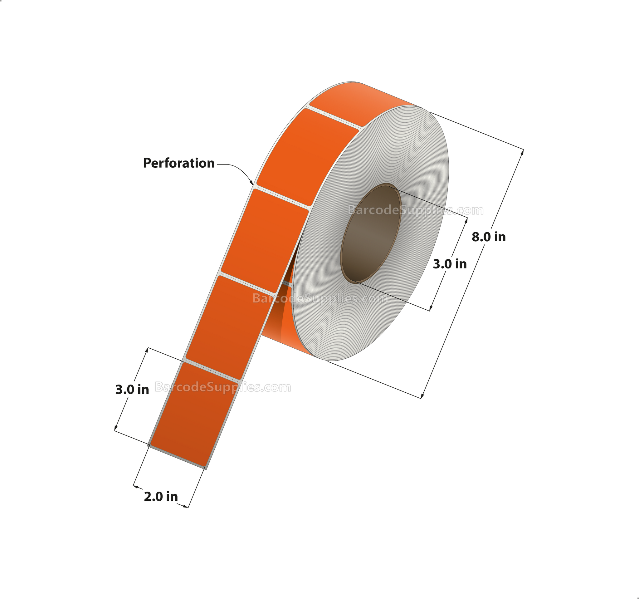 2 x 3 Thermal Transfer 176 Pink Labels With Permanent Adhesive - Perforated - 1900 Labels Per Roll - Carton Of 8 Rolls - 15200 Labels Total - MPN: RFC-2-3-1900-PK