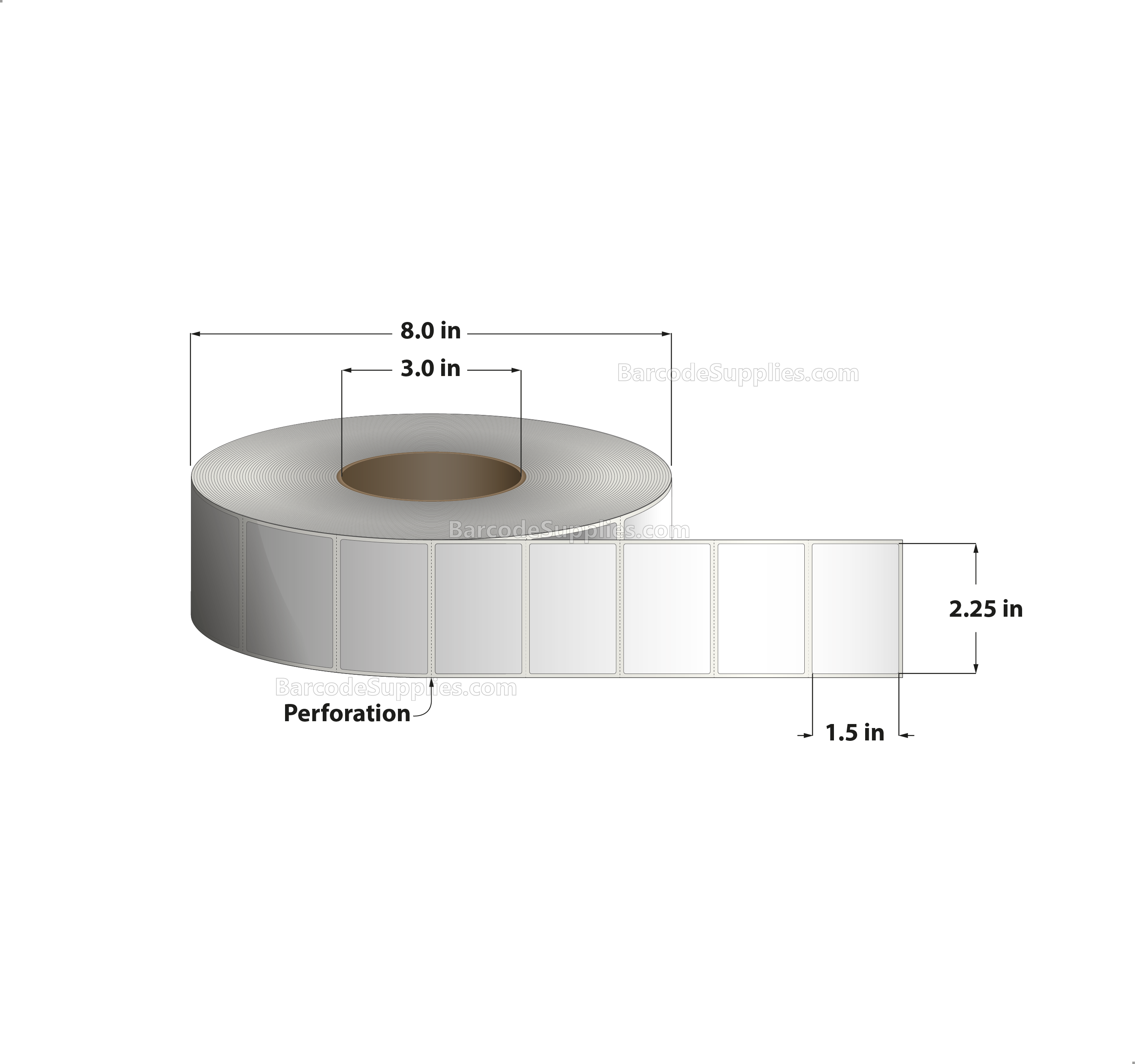 2.25 x 1.5 Direct Thermal White Labels With Rubber Adhesive - Perforated - 4308 Labels Per Roll - Carton Of 4 Rolls - 17232 Labels Total - MPN: DT225150-3P
