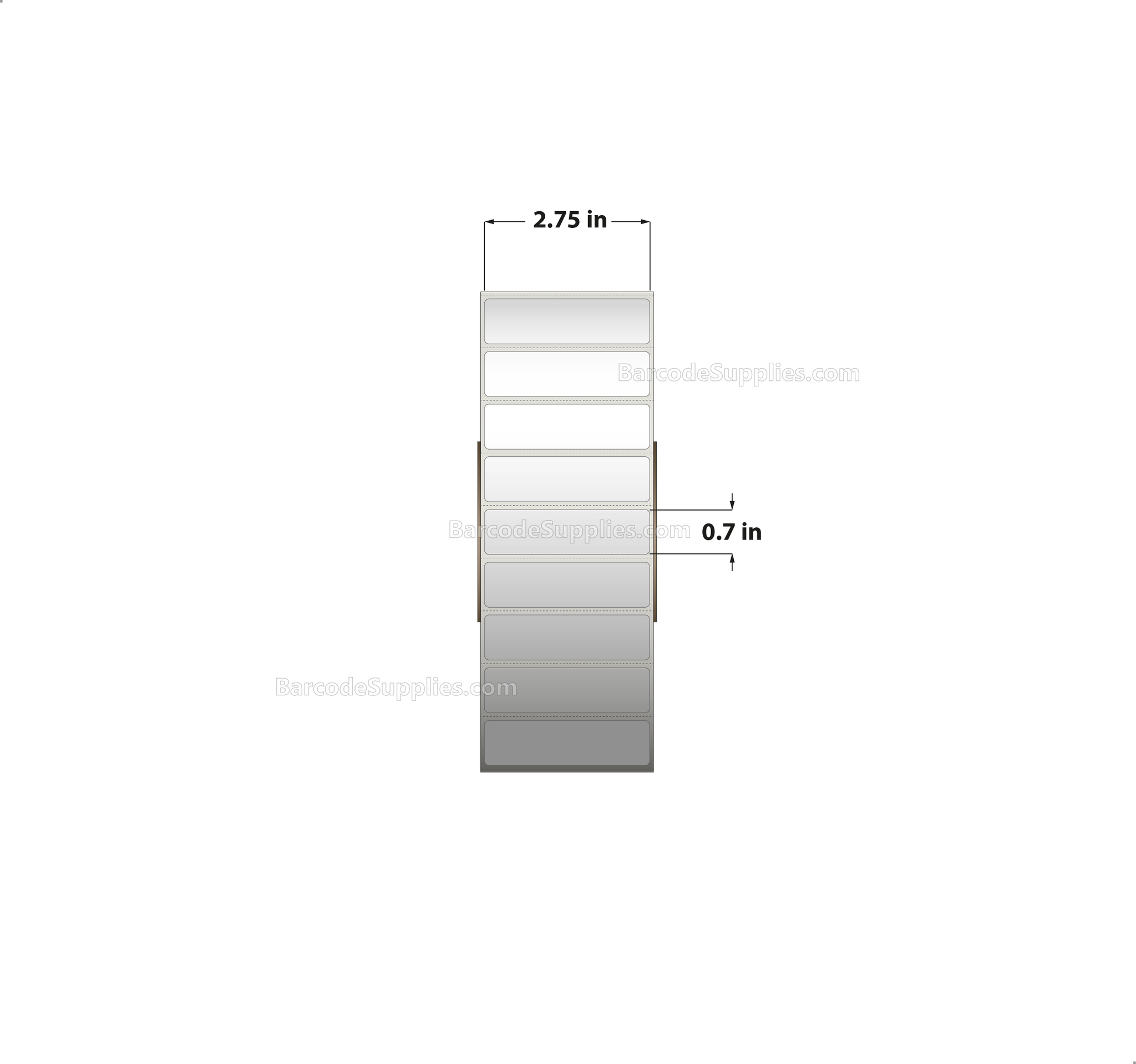 2.75 x 0.7 Thermal Transfer White Labels With Permanent Adhesive - Perforated - 5340 Labels Per Roll - Carton Of 8 Rolls - 42720 Labels Total - MPN: RT-275-07-5340-3