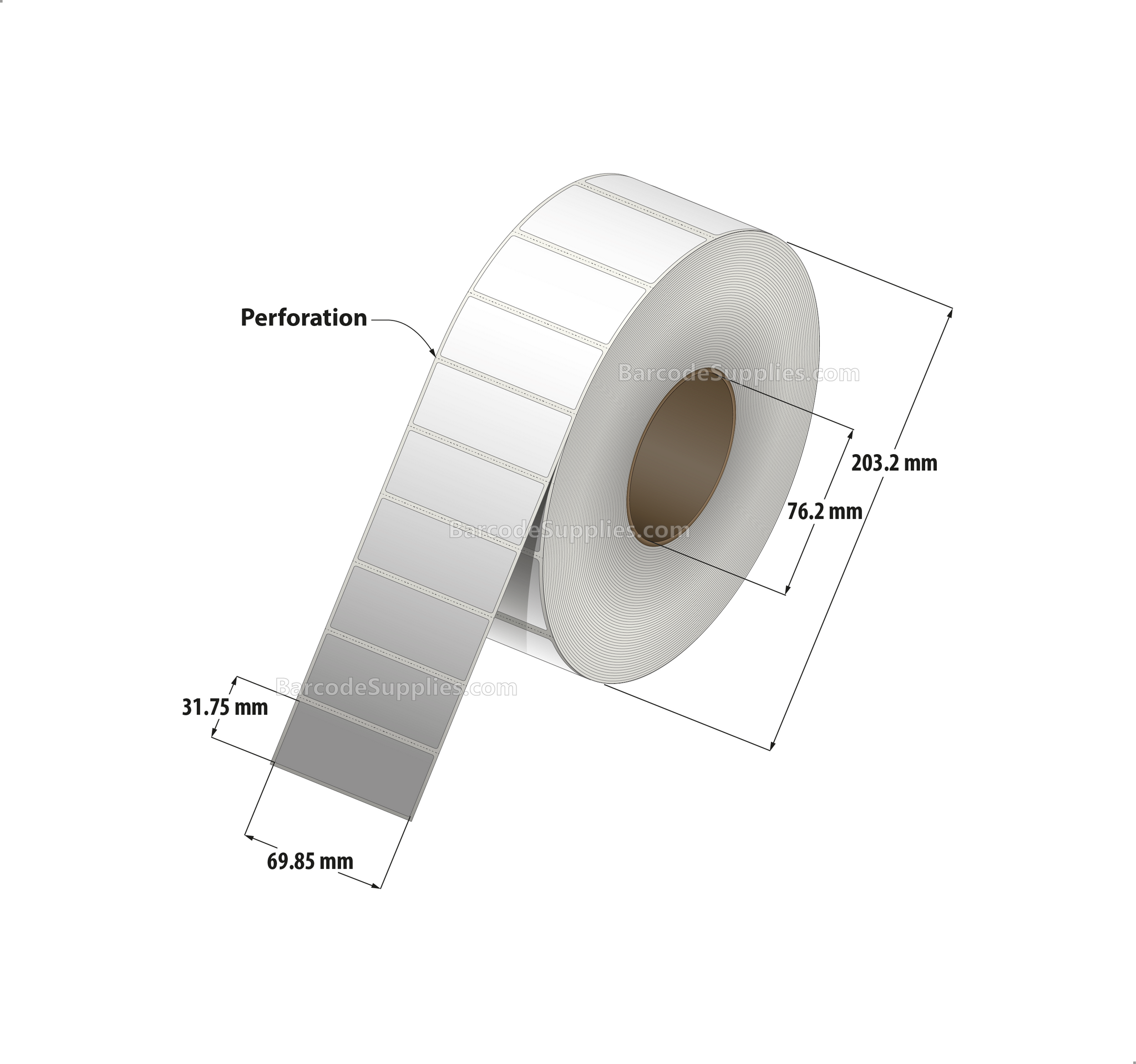2.75 x 1.25 Thermal Transfer White Labels With Permanent Adhesive - Perforated - 4450 Labels Per Roll - Carton Of 8 Rolls - 35600 Labels Total - MPN: RT-275-125-4450-3