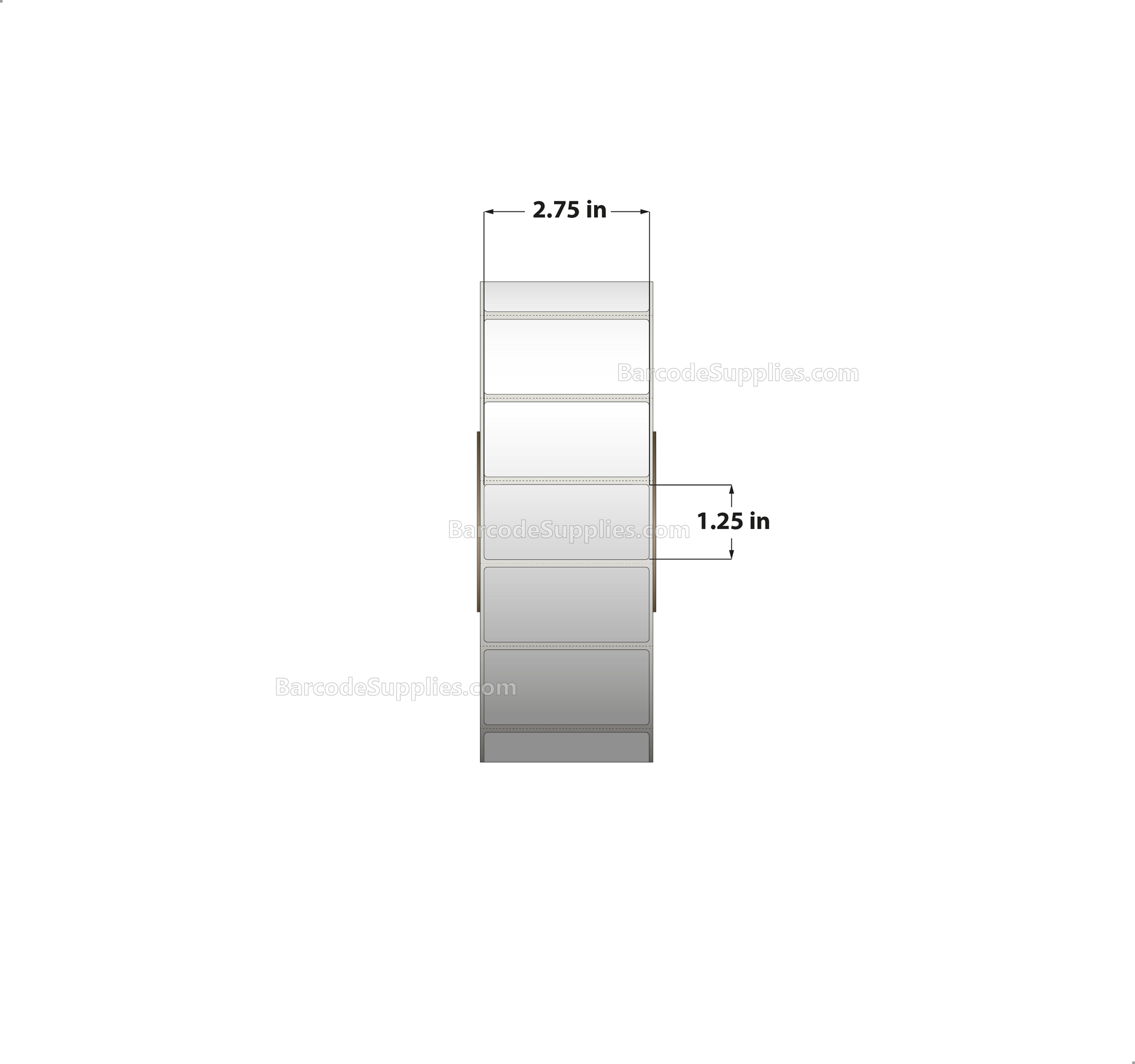 2.75 x 1.25 Thermal Transfer White Labels With Permanent Adhesive - Perforated - 4450 Labels Per Roll - Carton Of 8 Rolls - 35600 Labels Total - MPN: RT-275-125-4450-3