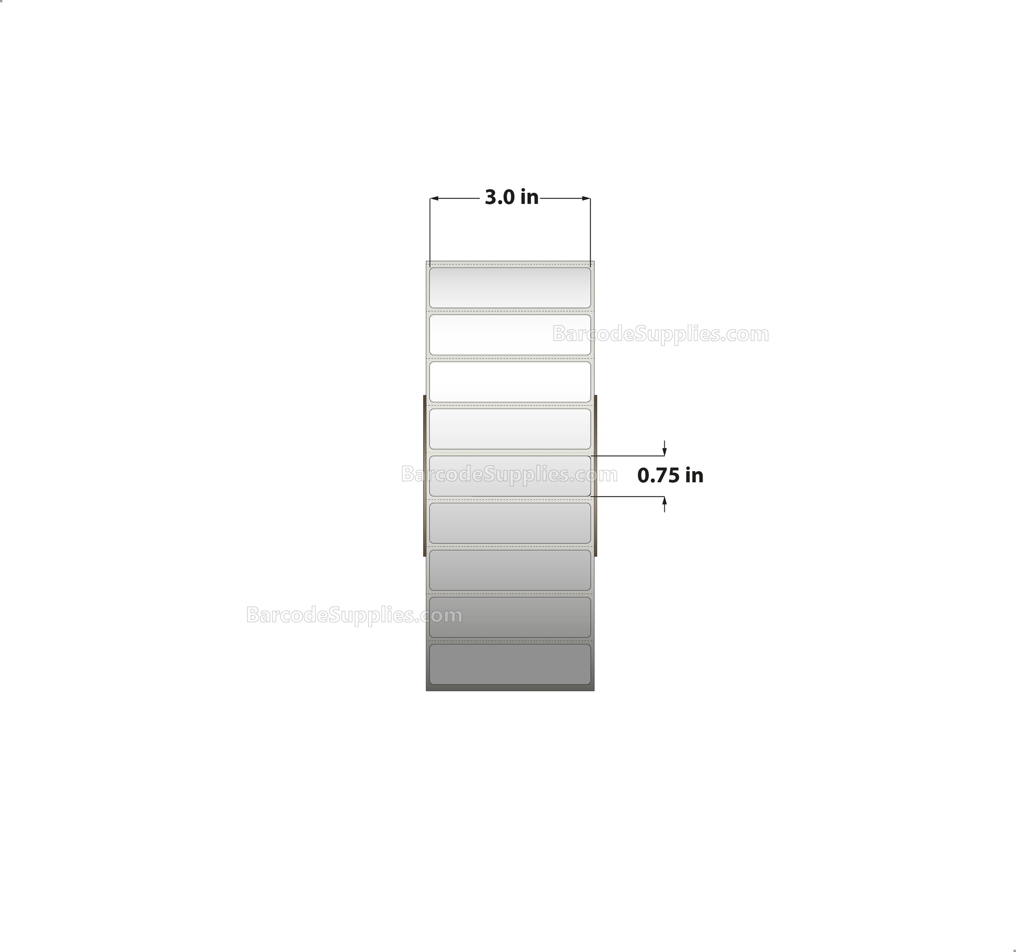 3 x 0.75 Thermal Transfer White Labels With Permanent Adhesive - Perforated - 7500 Labels Per Roll - Carton Of 8 Rolls - 60000 Labels Total - MPN: RT-3-075-7500-3